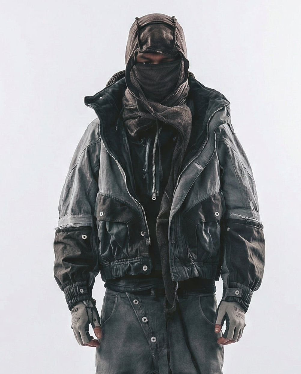 Distressed Mecha Flight Jacket - Short Boxy Techwear