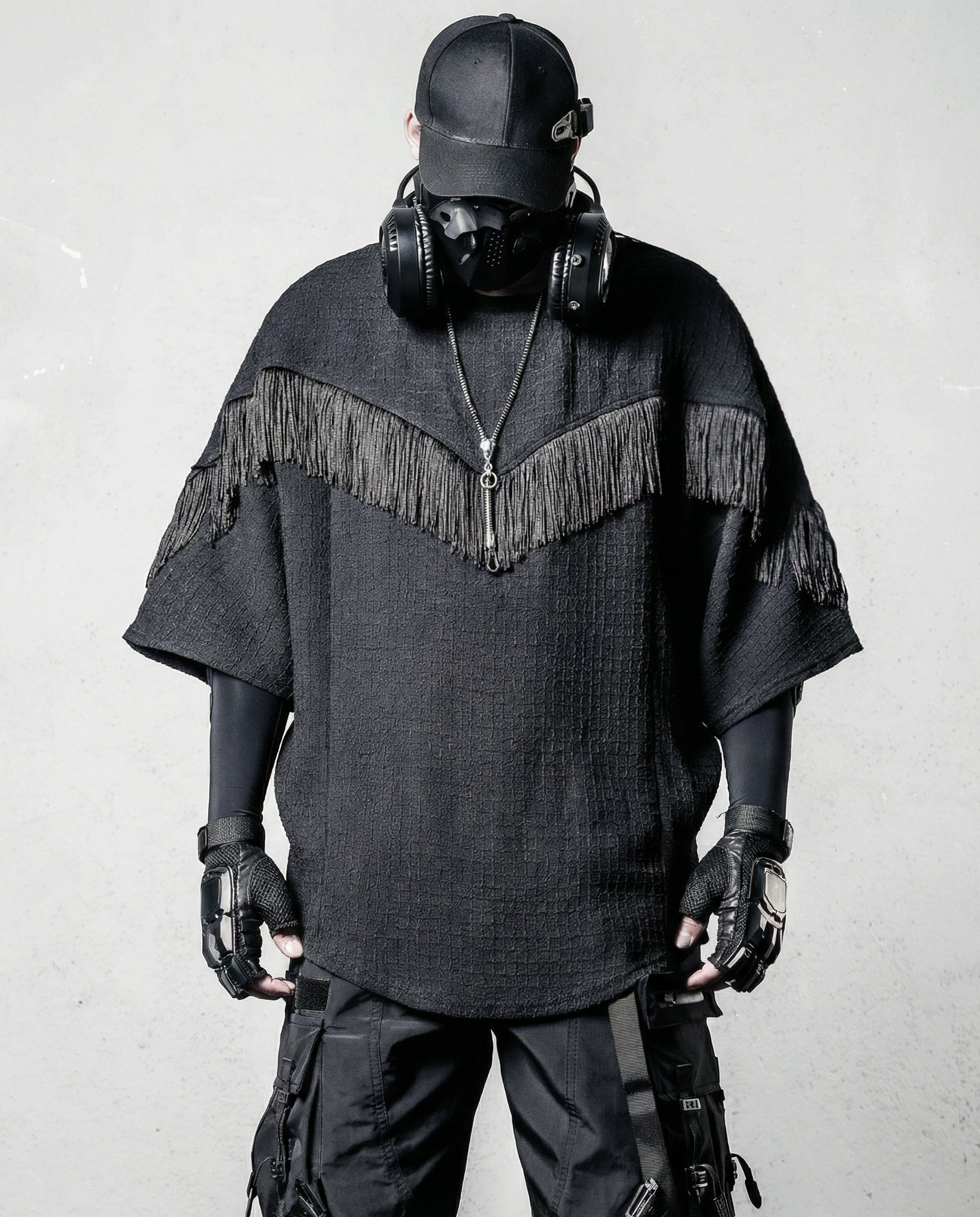 Fringe Patchwork Batwing T-Shirt - Oversized Techwear Top
