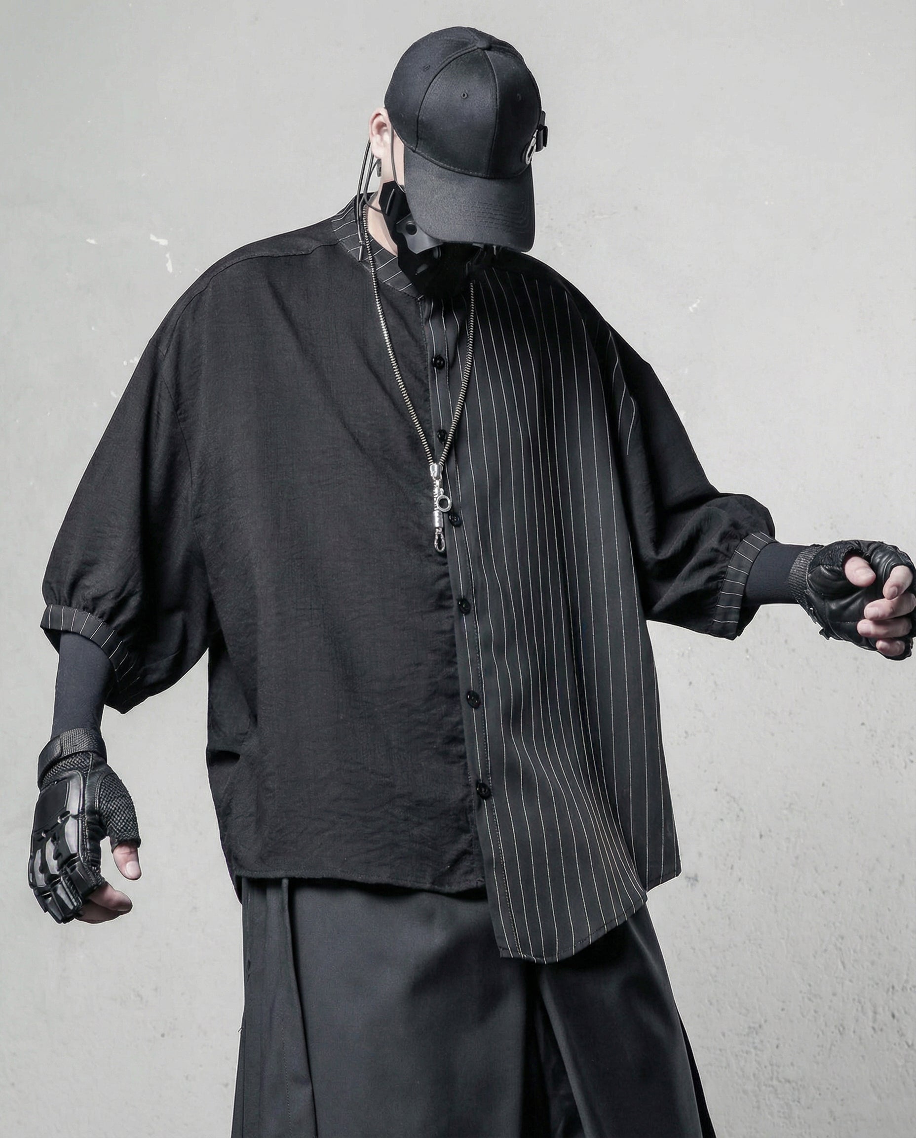 Dark Techwear Asymmetrical Deconstructed Pinstripe Shirt – zeroph