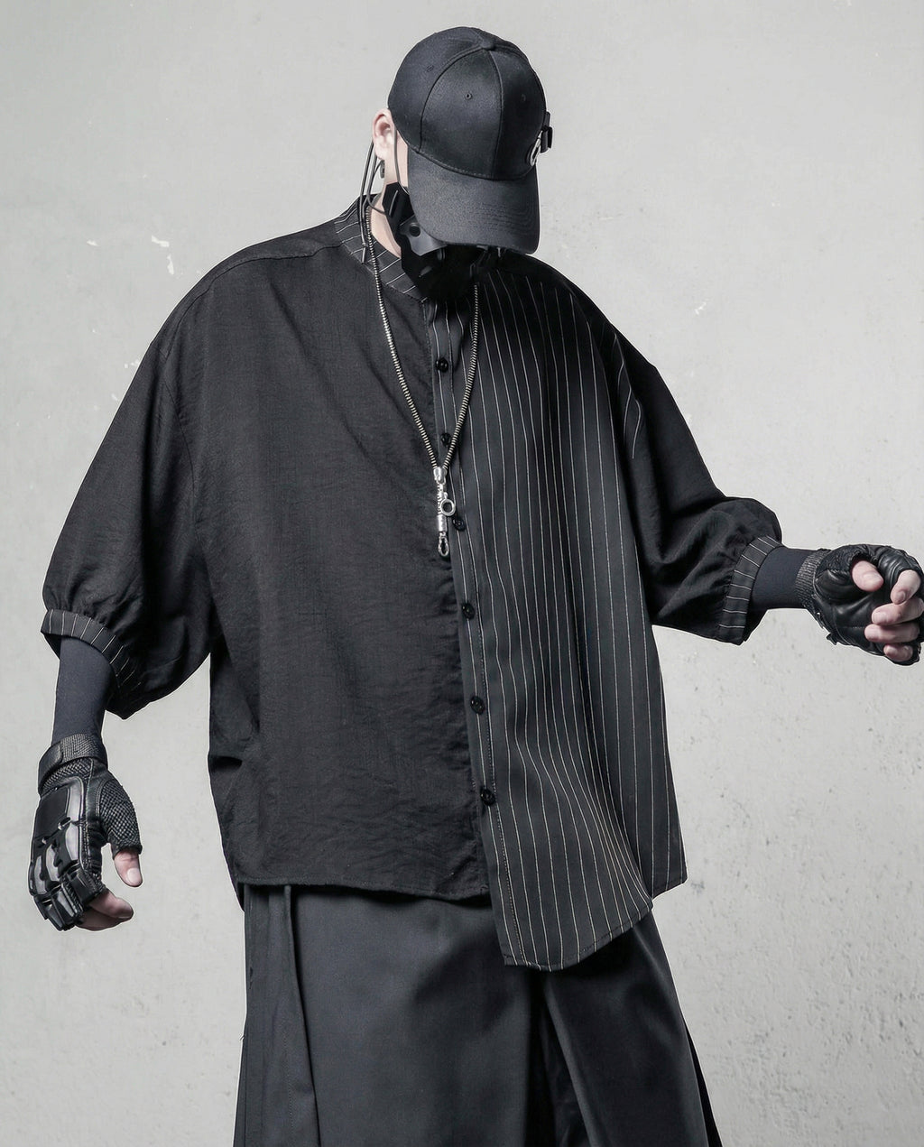 Asymmetrical Deconstructed Pinstripe Shirt - Darkwear Techwear