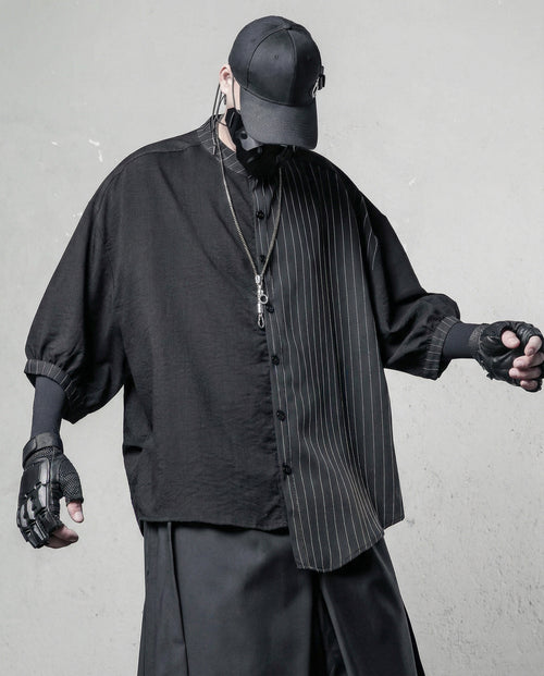 Asymmetrical Deconstructed Pinstripe Shirt - Darkwear Techwear