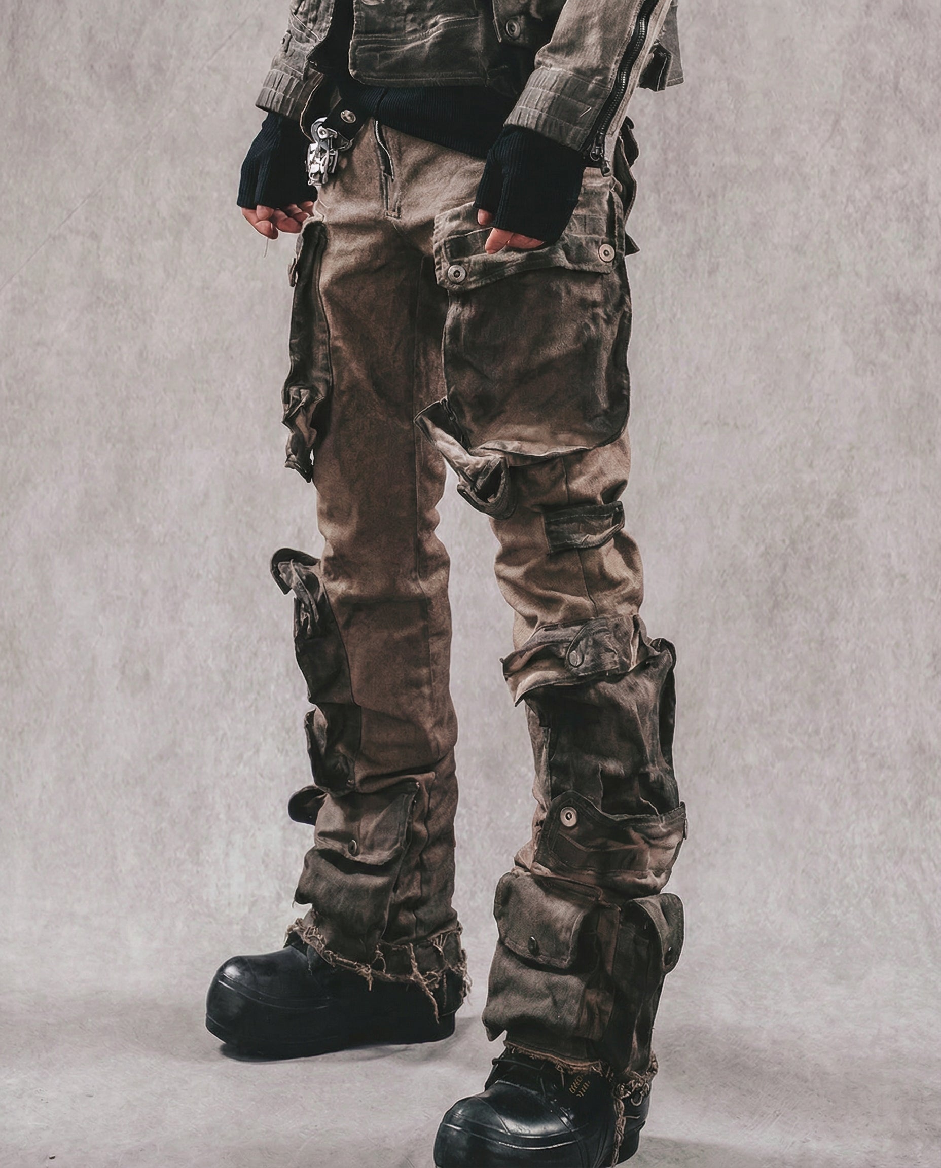 Distressed Wasteland Micro-Flare Cargo Pants - Dirty Fit