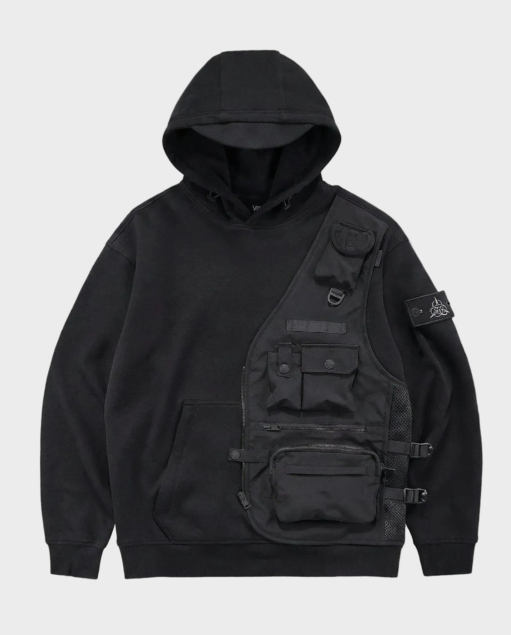 Tactical Vest Patchwork Hoodie - Heavyweight Techwear Pullover