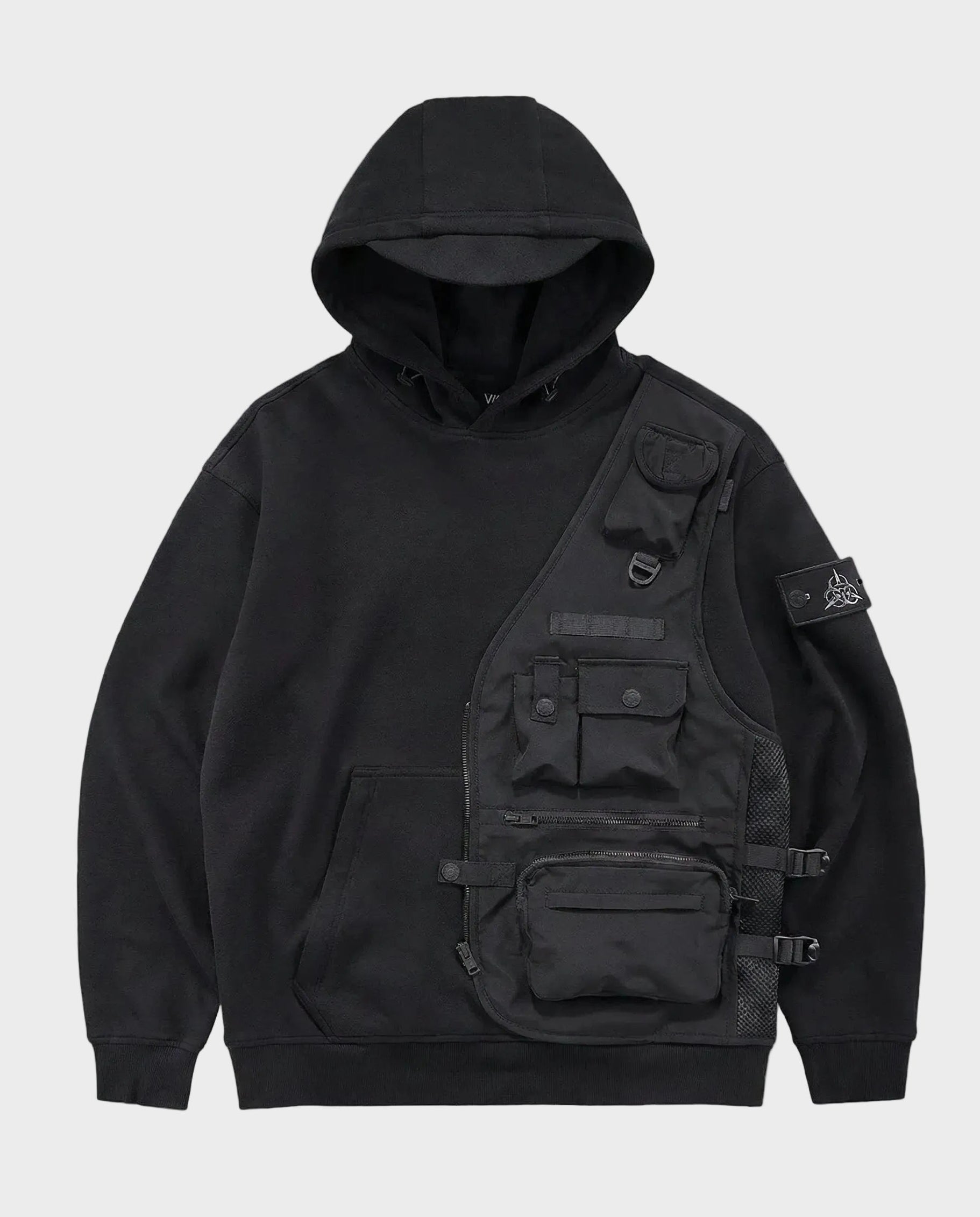 Tactical Vest Patchwork Hoodie - Heavyweight Techwear Pullover