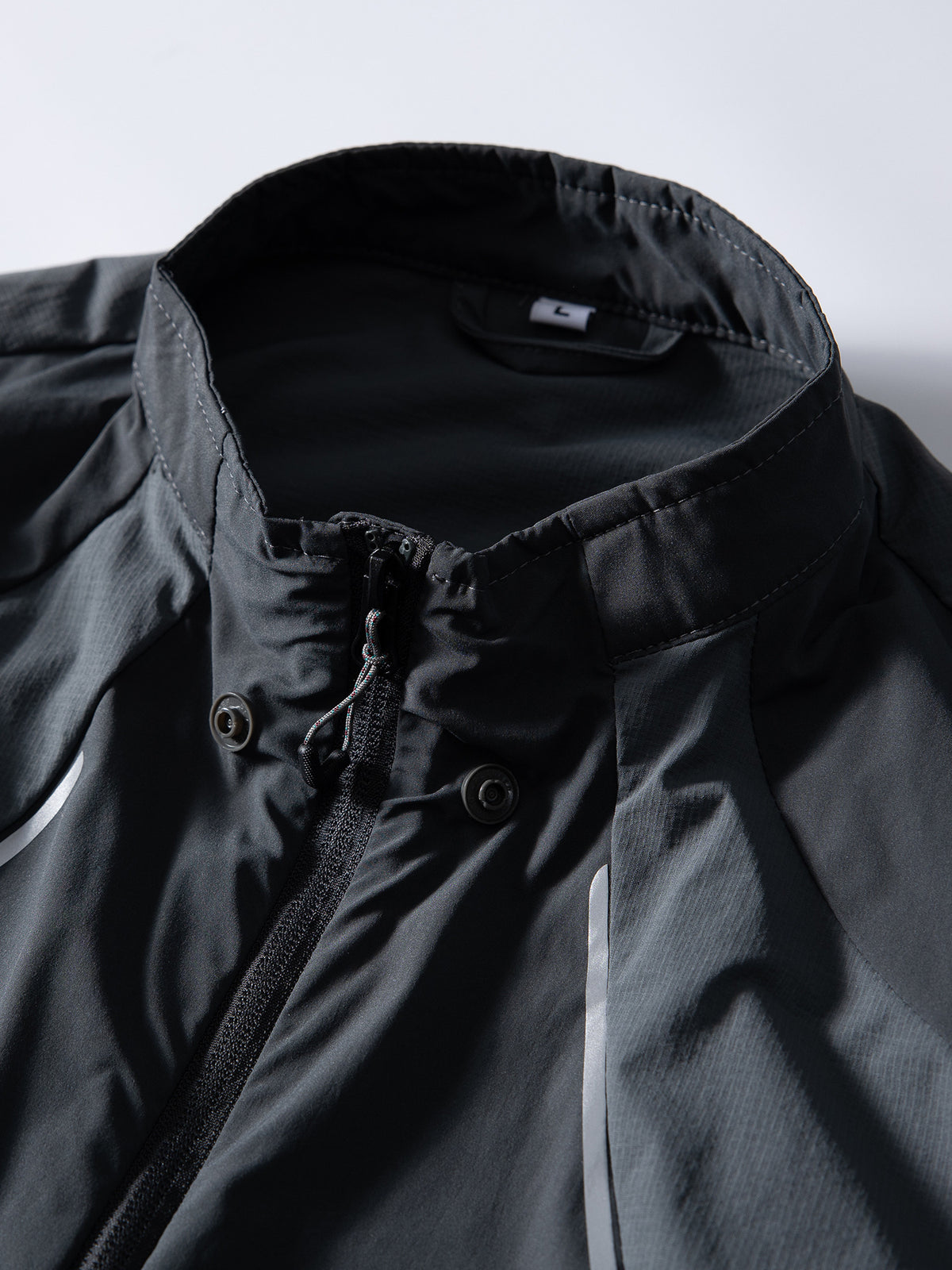 Gray jacket — stand collar with the front fastening and edge stitching
