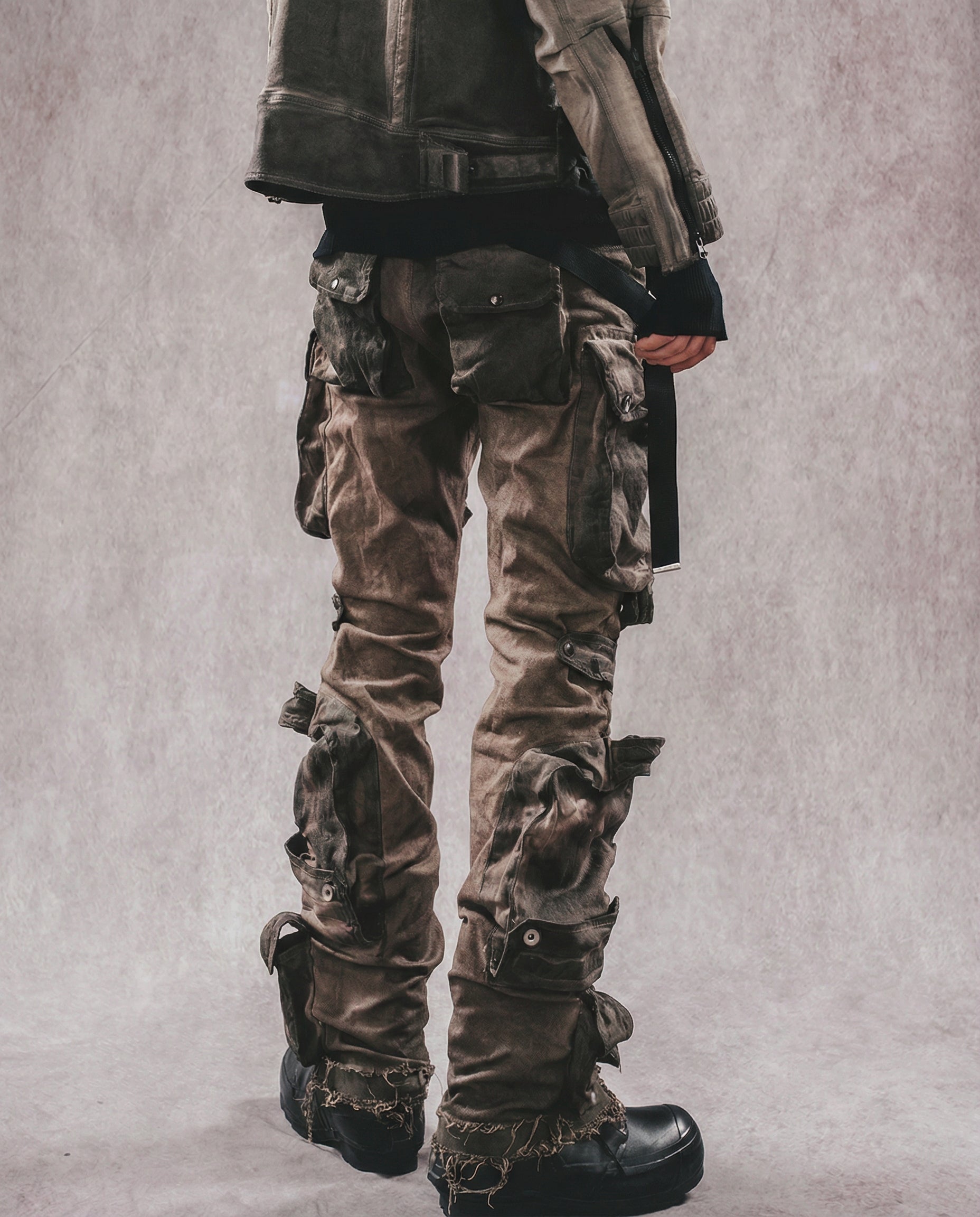 Distressed Wasteland Micro-Flare Cargo Pants - Dirty Fit