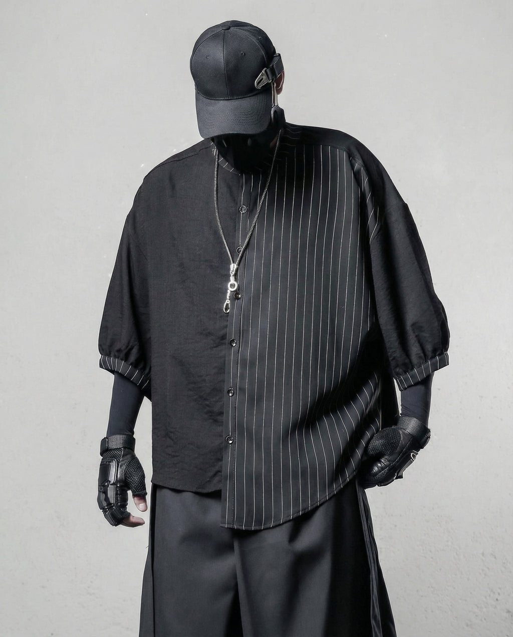 Asymmetrical Deconstructed Pinstripe Shirt - Darkwear Techwear