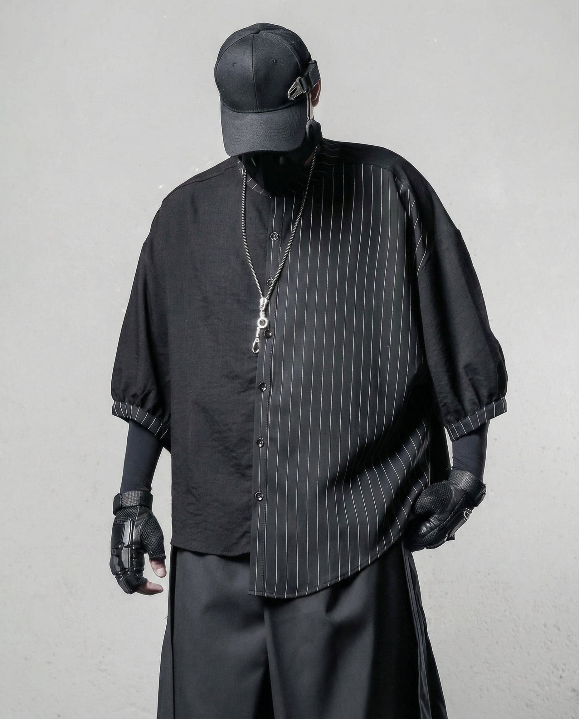Asymmetrical Deconstructed Pinstripe Shirt - Darkwear Techwear