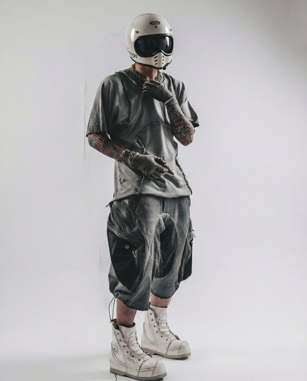 Distressed 3D Patchwork Raglan Tee - Wasteland Techwear