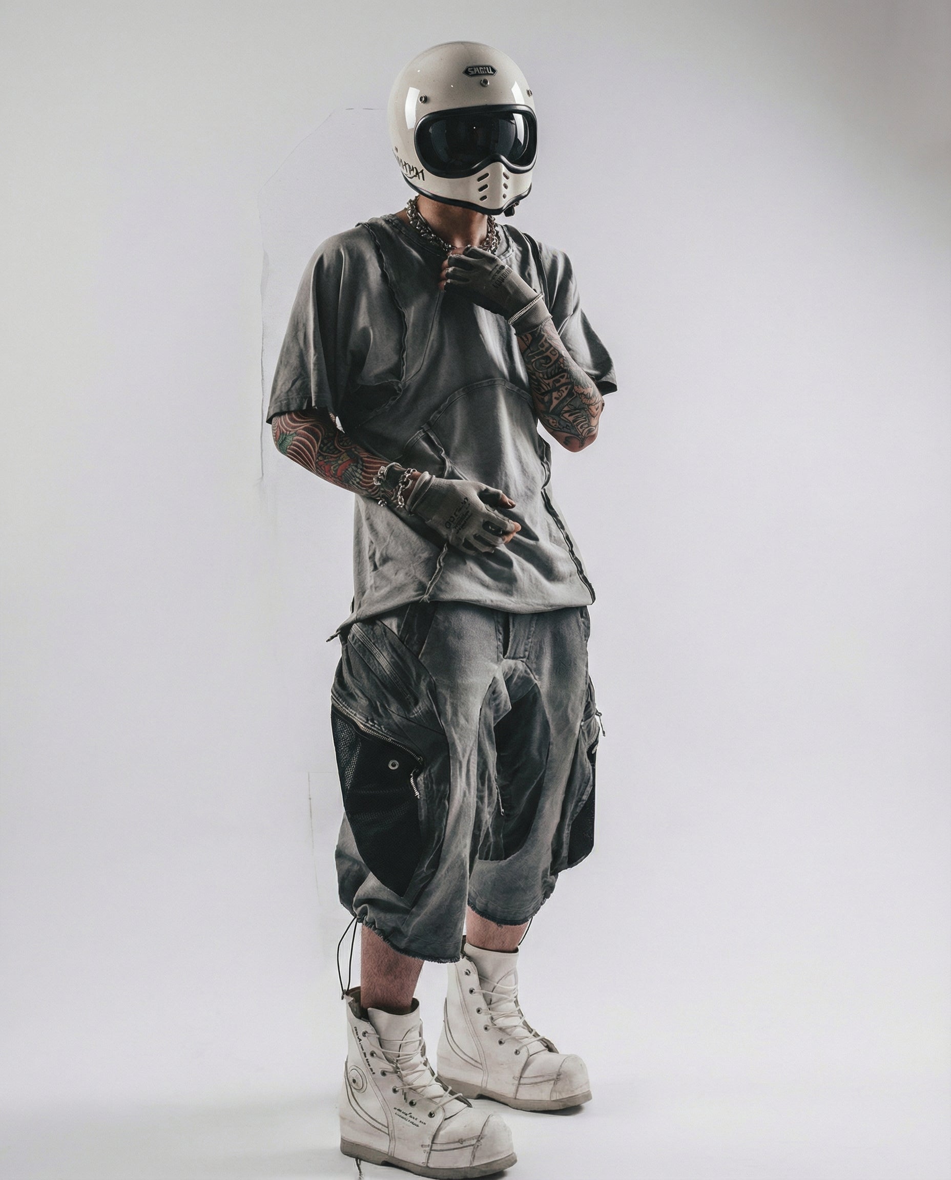 Distressed 3D Patchwork Raglan Tee - Wasteland Techwear