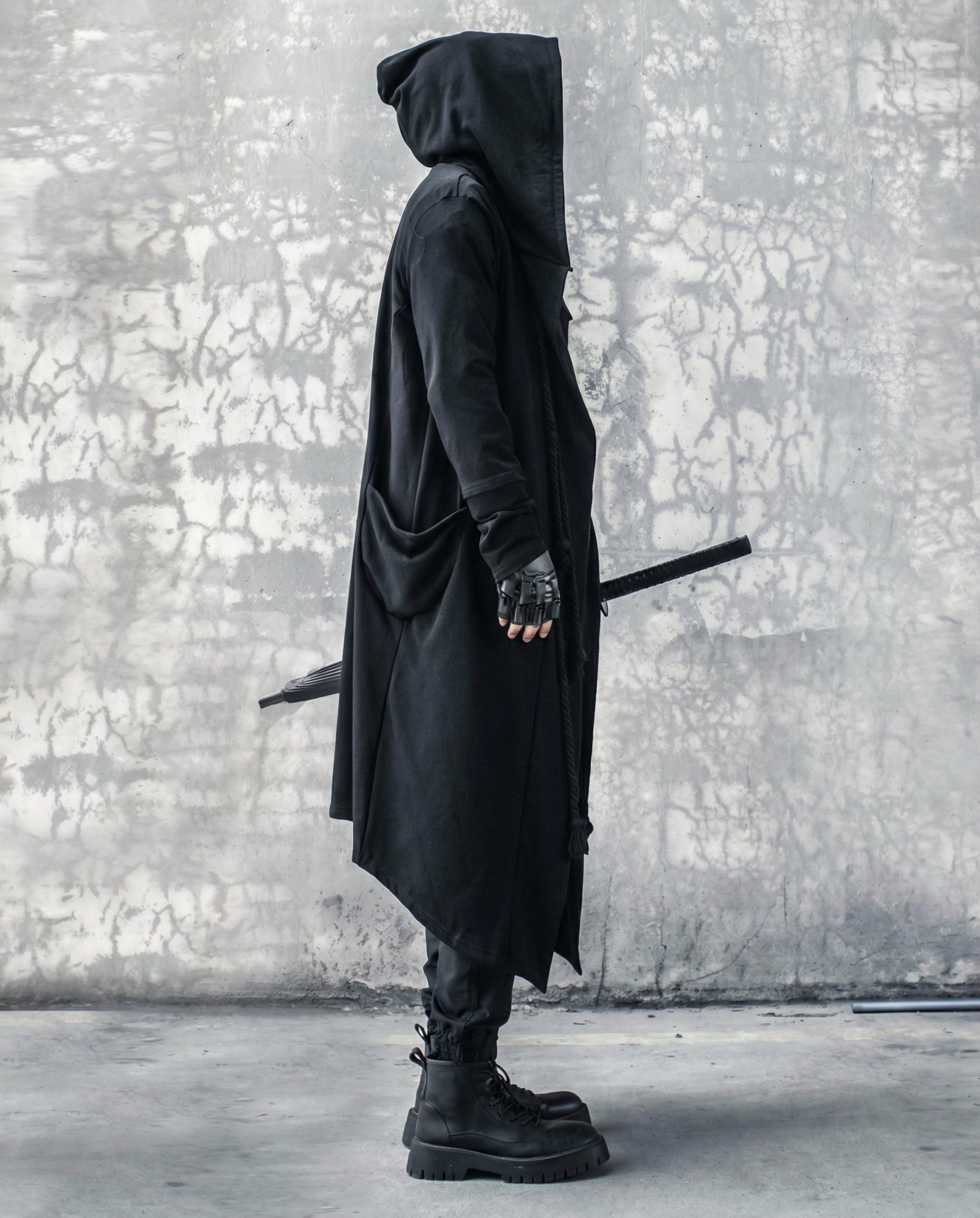 Dark Samurai Hooded Cloak Coat - Techwear Longline Cardigan
