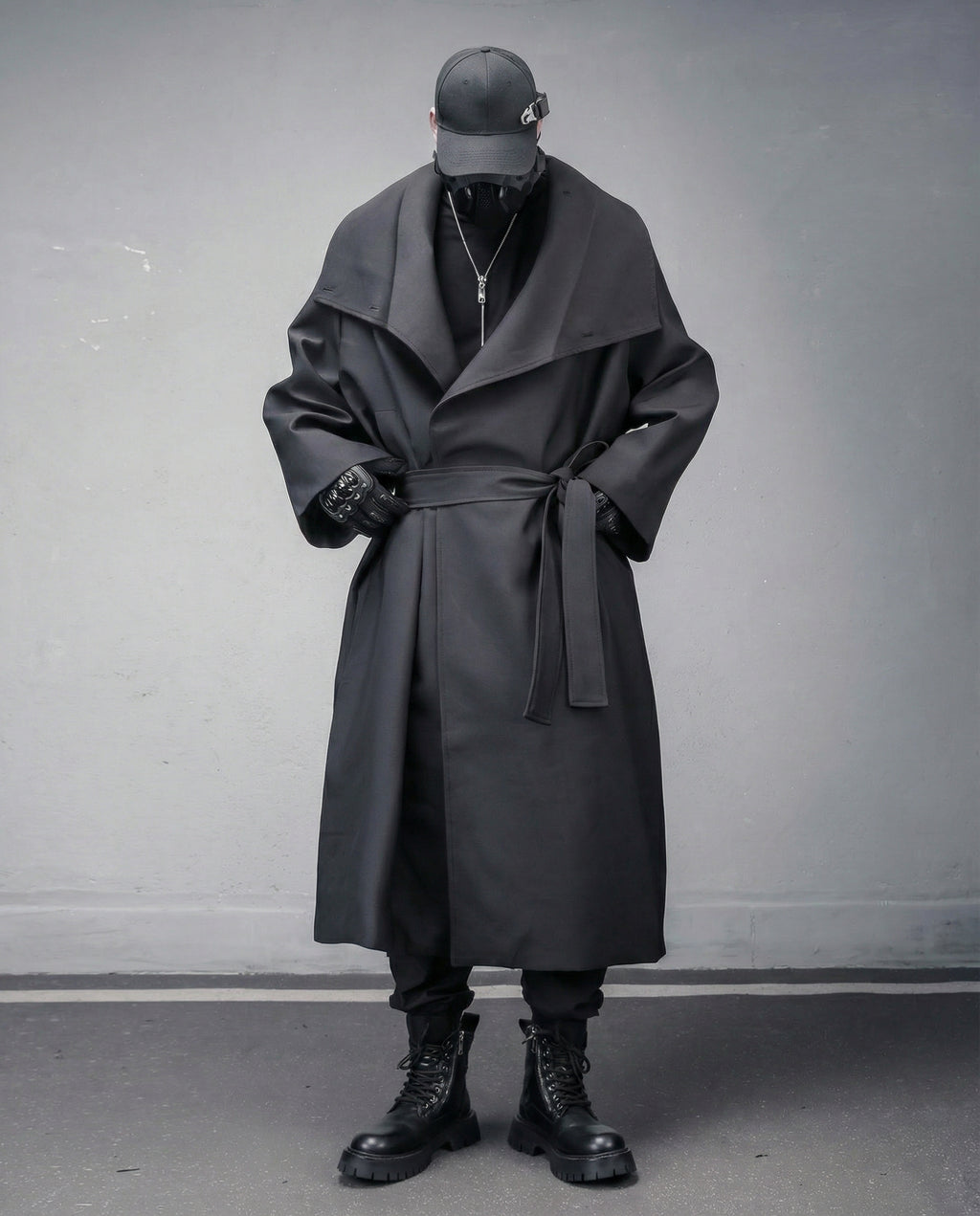 Oversized Belted Trench Coat - Avant-Garde Techwear Style