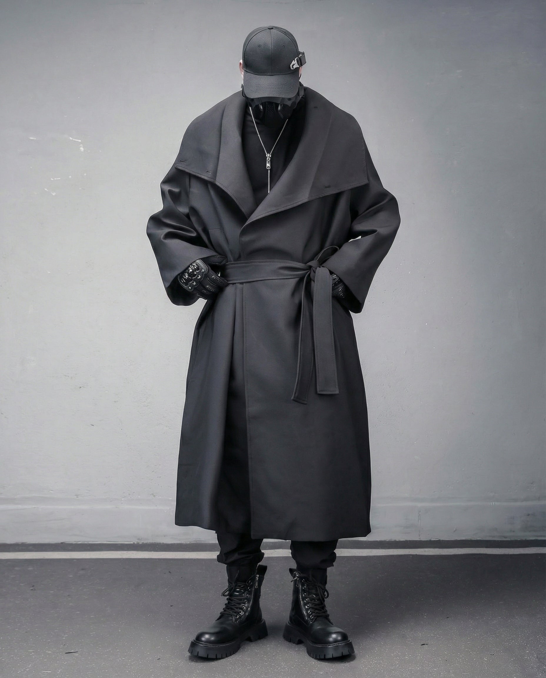 Oversized Belted Trench Coat - Avant-Garde Techwear Style