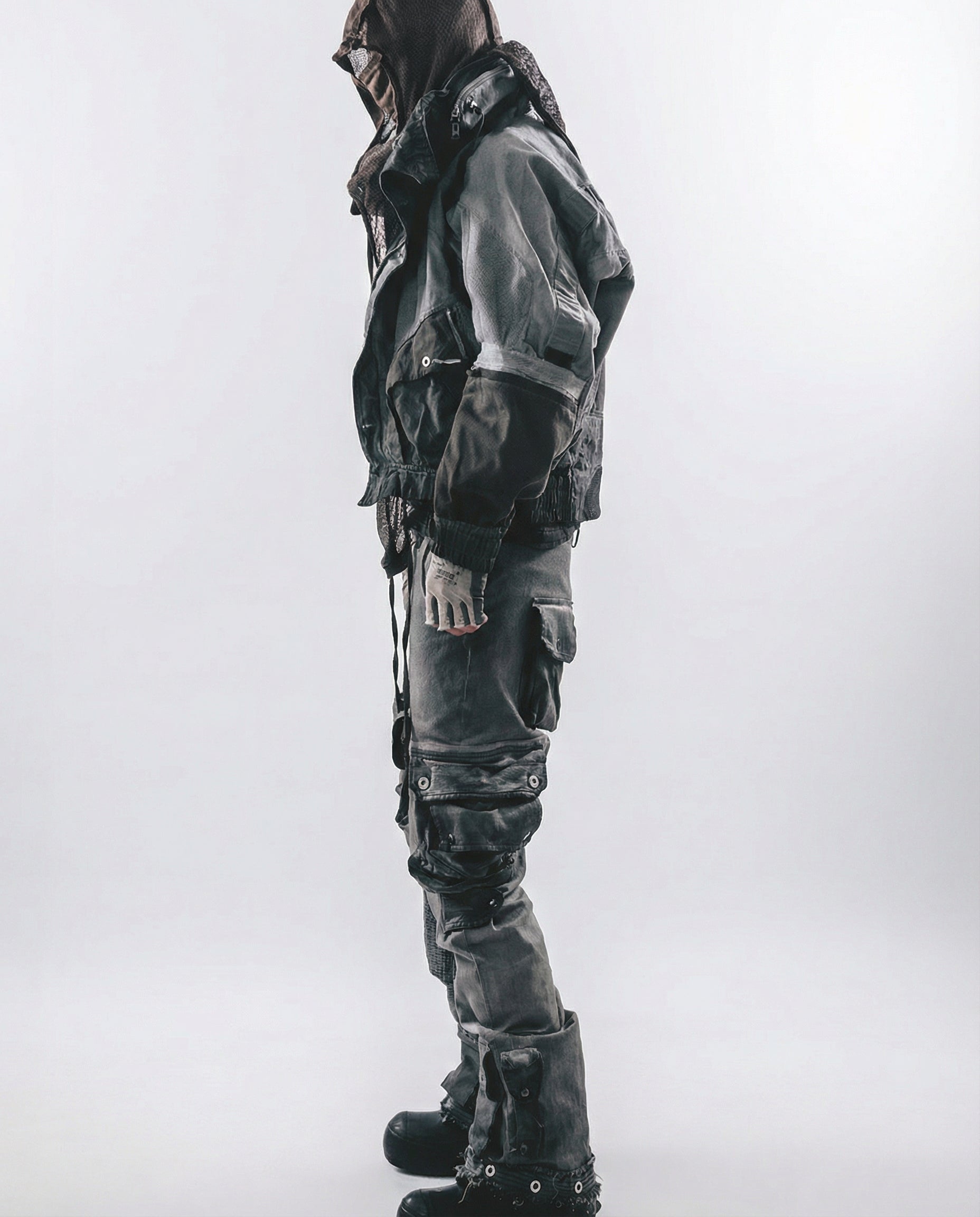 Distressed Mecha Flight Jacket - Short Boxy Techwear
