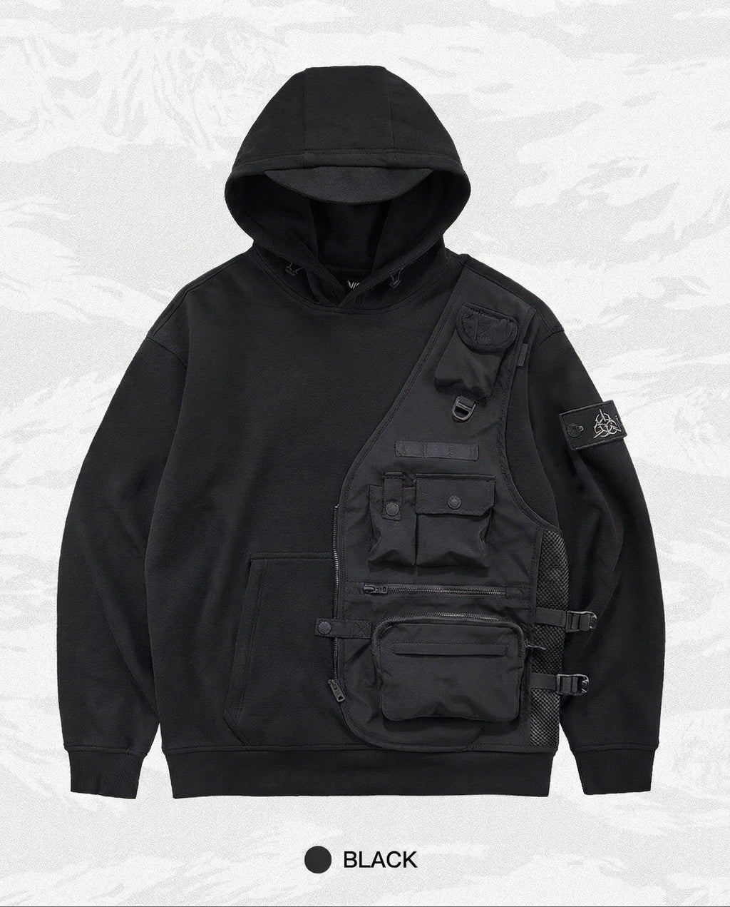 Tactical Vest Patchwork Hoodie - Heavyweight Techwear Pullover