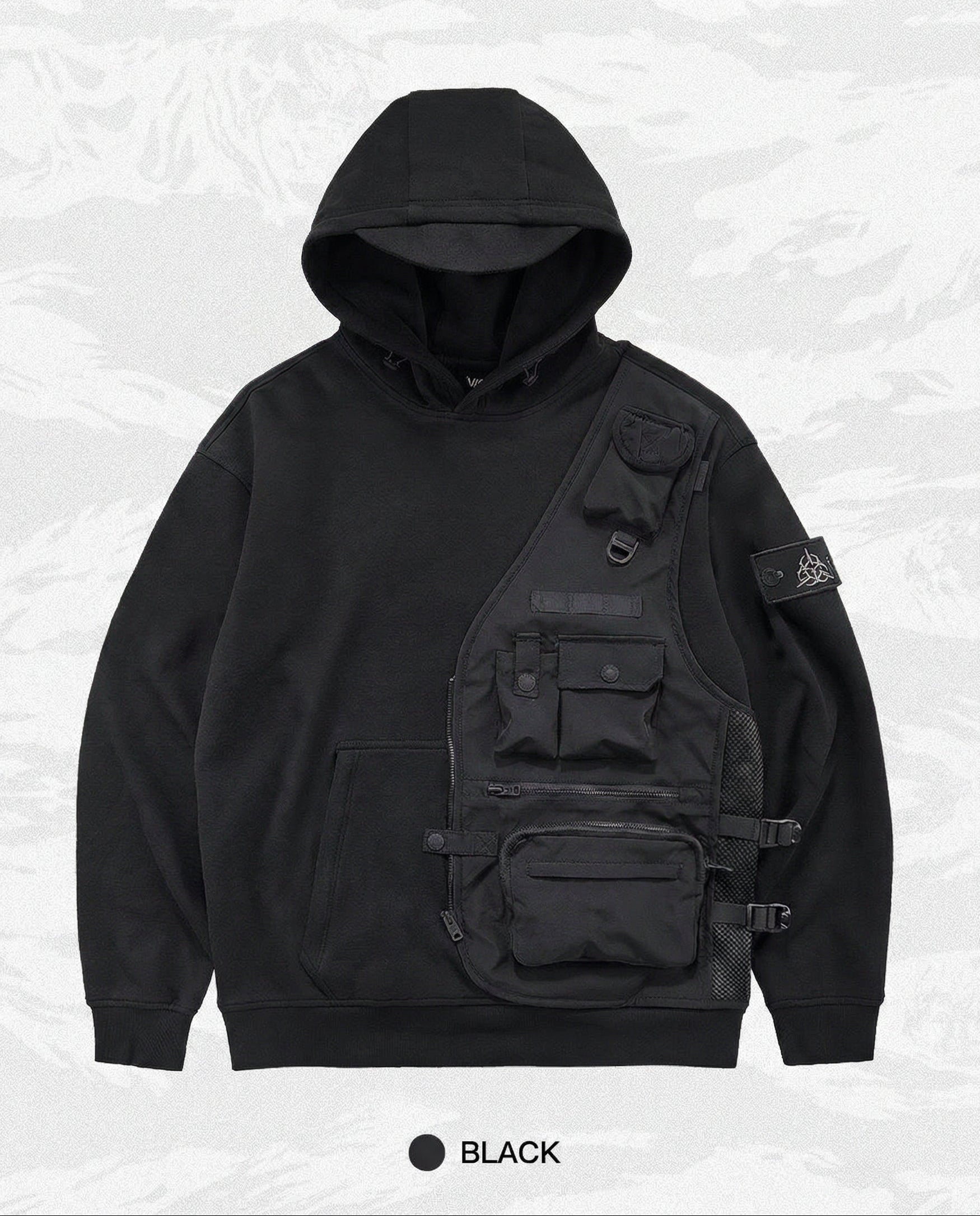 Tactical Vest Patchwork Hoodie - Heavyweight Techwear Pullover