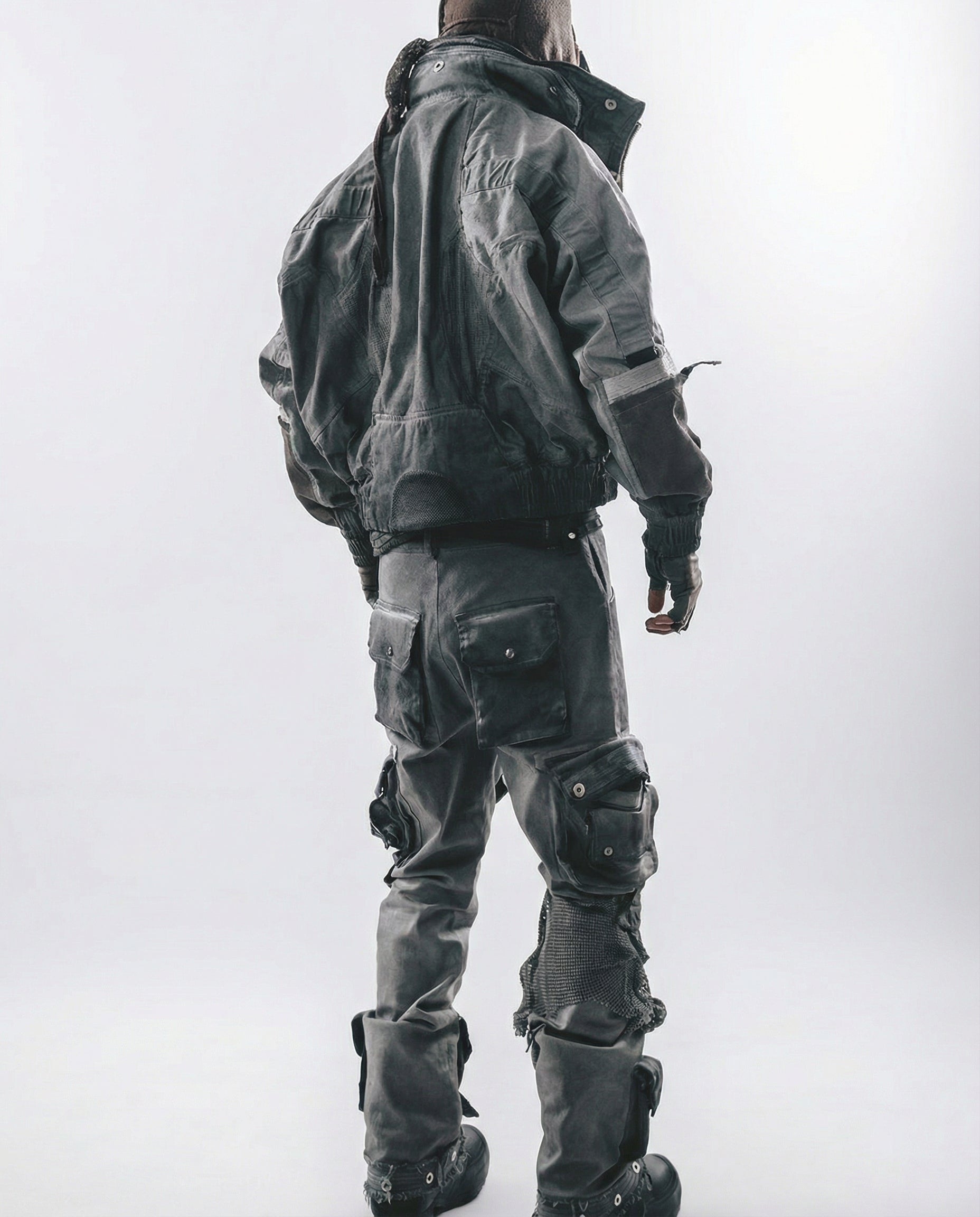 Distressed Mecha Flight Jacket - Short Boxy Techwear