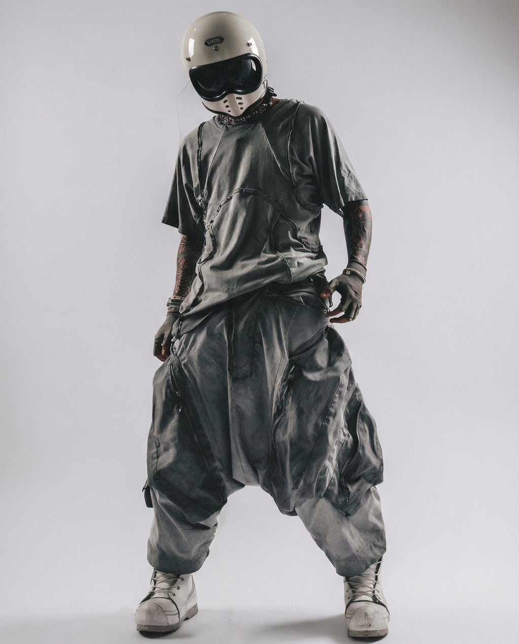 Distressed 3D Patchwork Raglan Tee - Wasteland Techwear