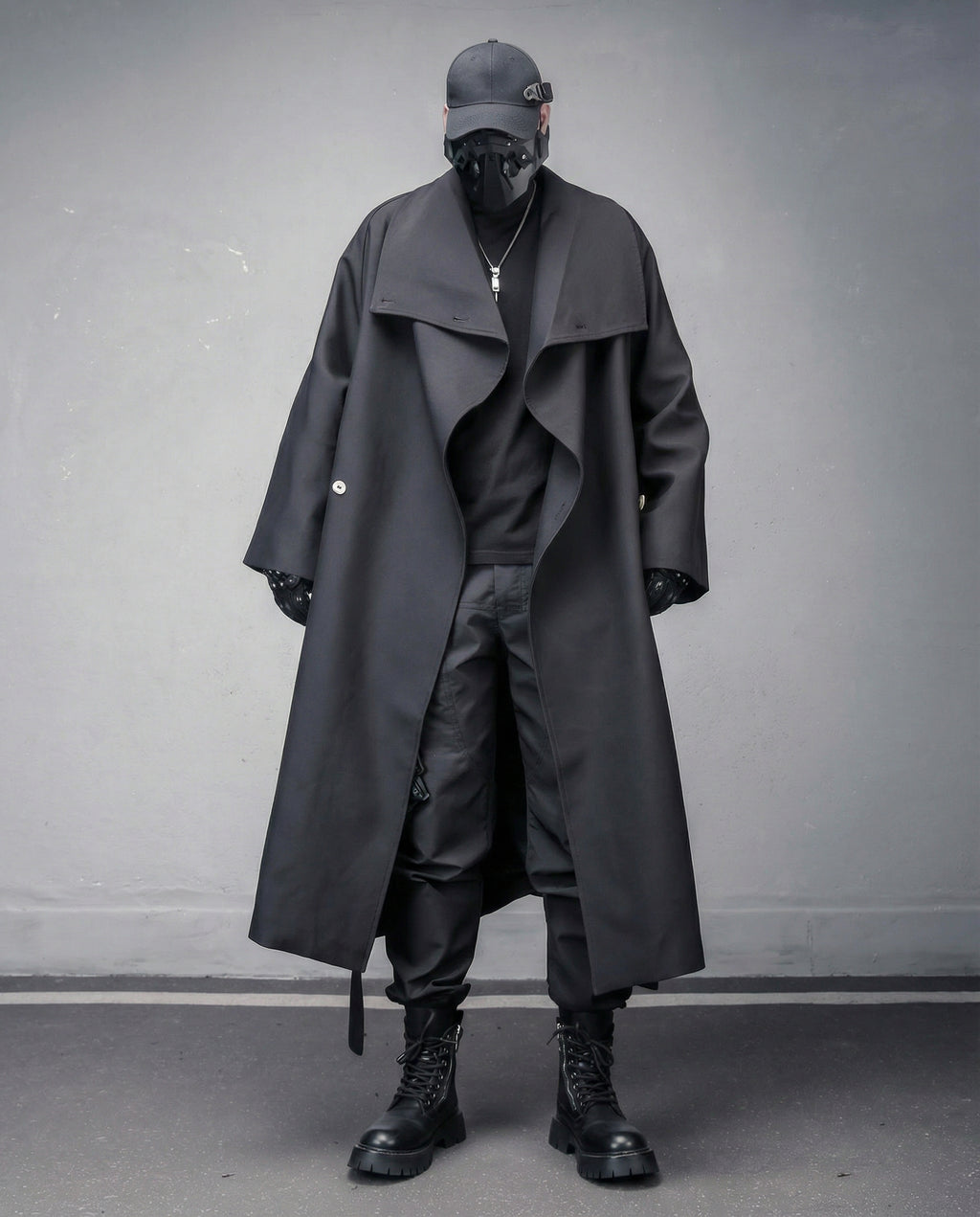 Oversized Belted Trench Coat - Avant-Garde Techwear Style