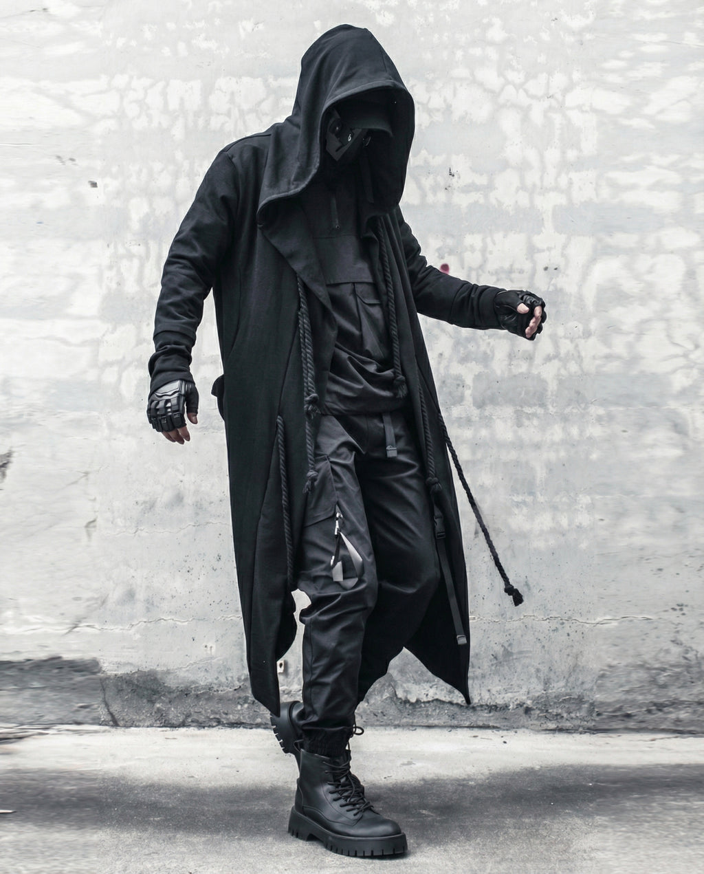 Dark Samurai Hooded Cloak Coat - Techwear Longline Cardigan