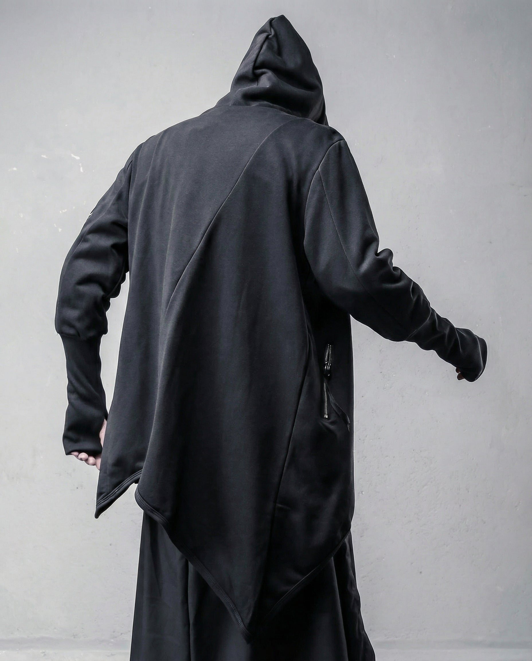 Asymmetrical Diagonal Zipper Hooded Cloak - Techwear Darkwear