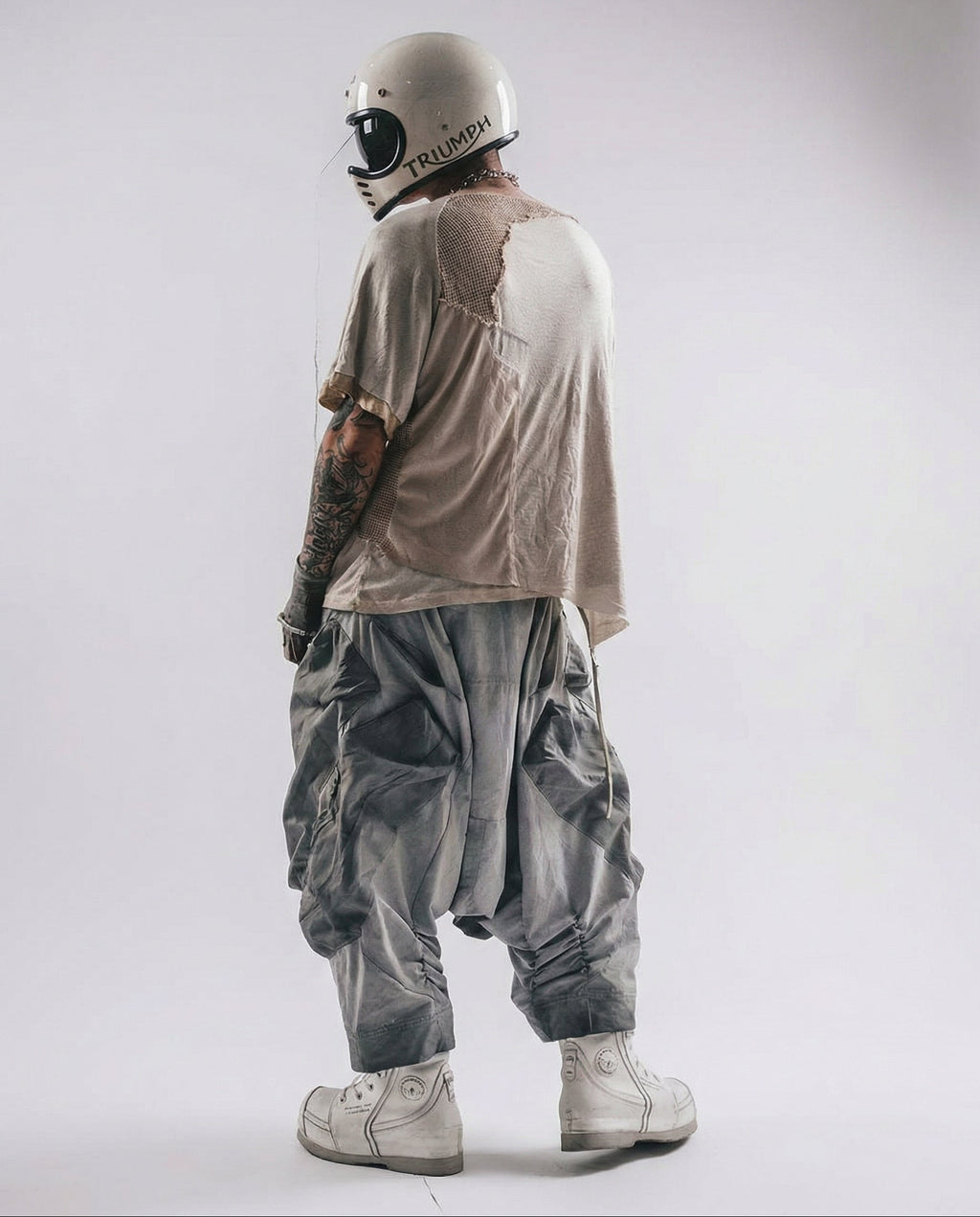 Washed Layered Zipper Drop-Crotch Cargo Pants Techwear