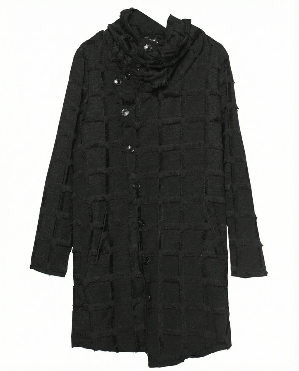 Frayed Grid Asymmetric Trench Coat - Darkwear Techwear