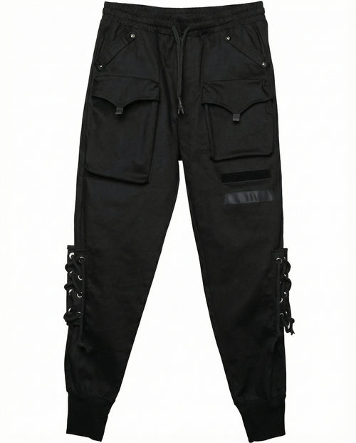 Lace-up Techwear Cargo Joggers - Slim Fit Darkwear Pants