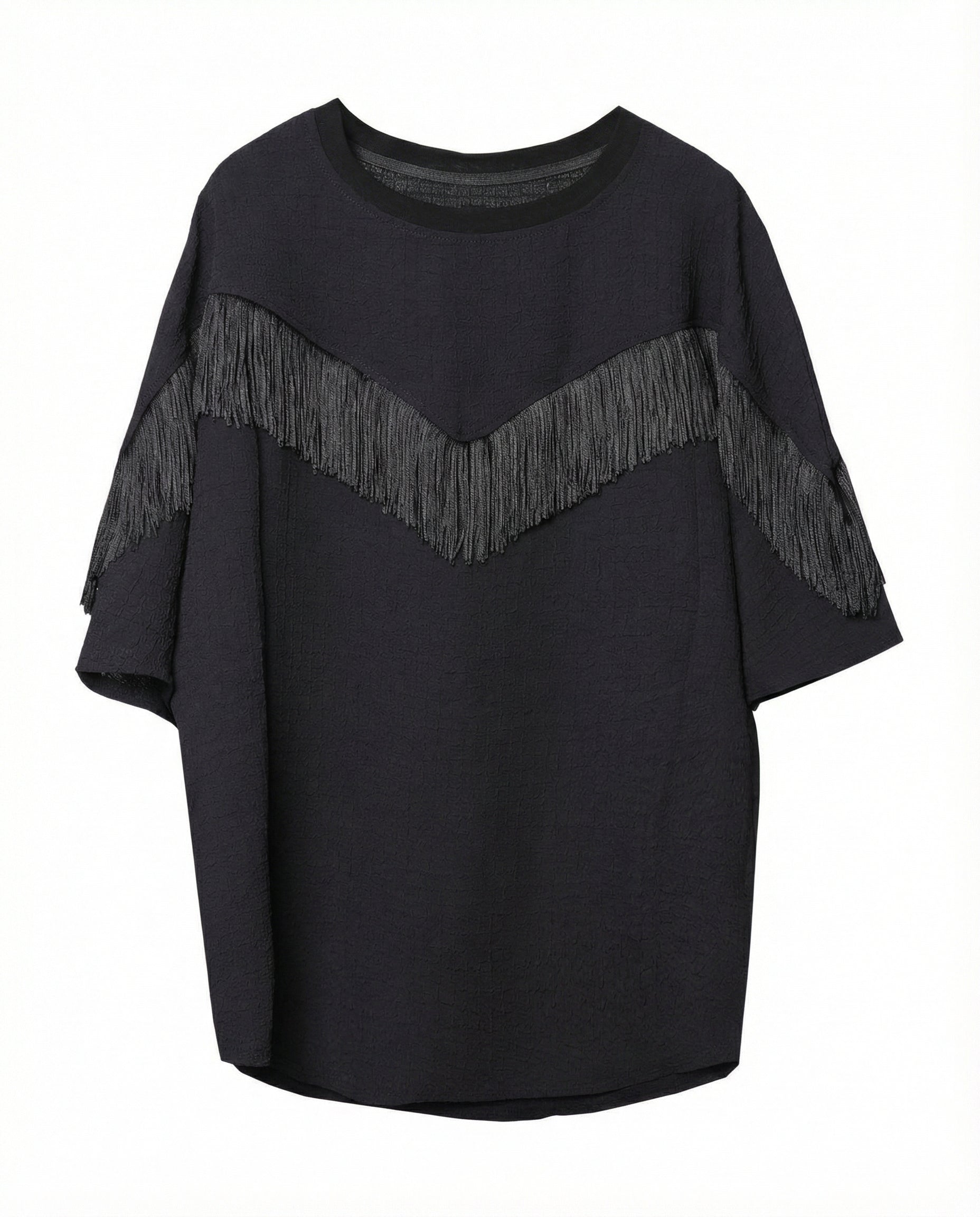 Fringe Patchwork Batwing T-Shirt - Oversized Techwear Top