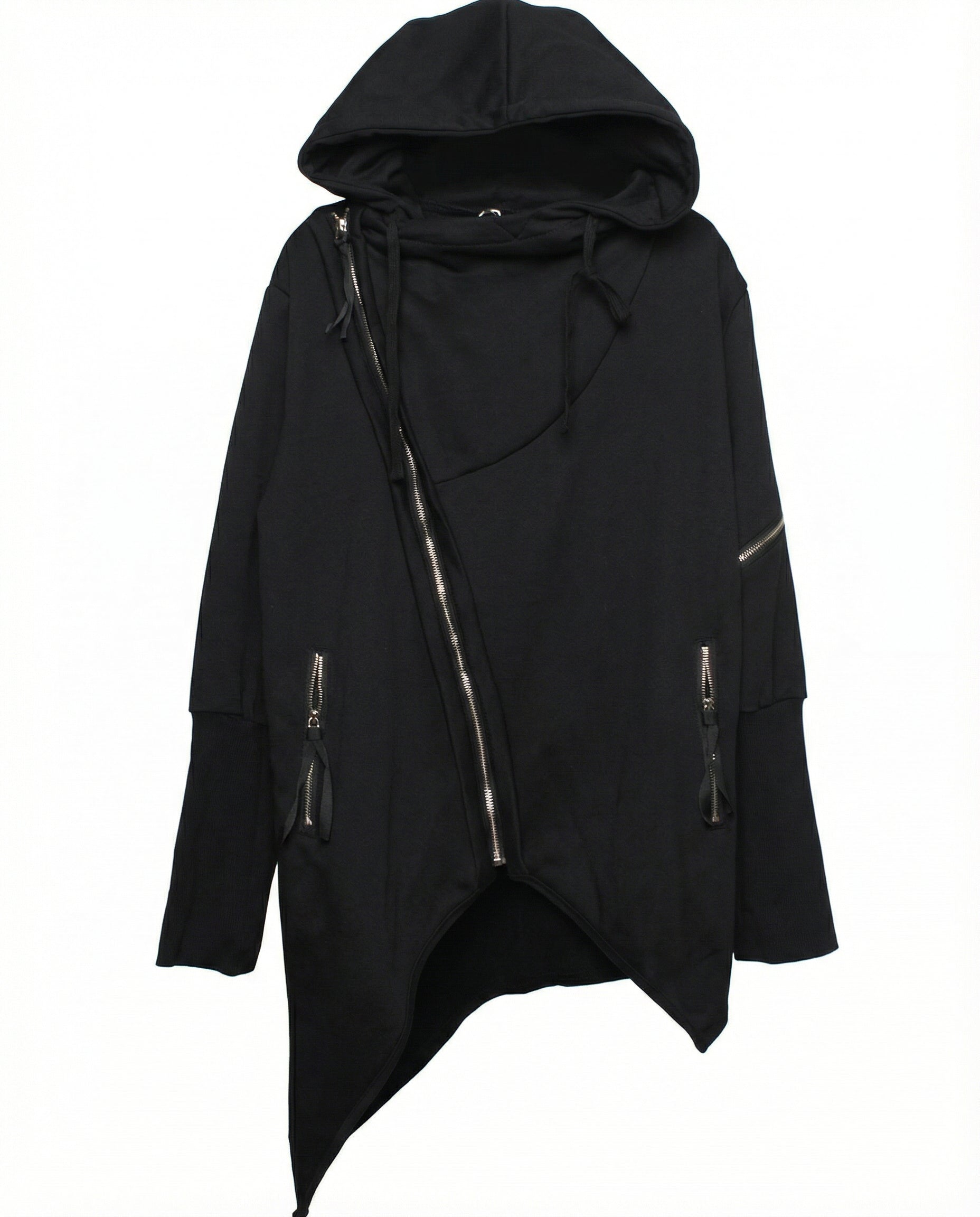 Asymmetrical Diagonal Zipper Hooded Cloak - Techwear Darkwear