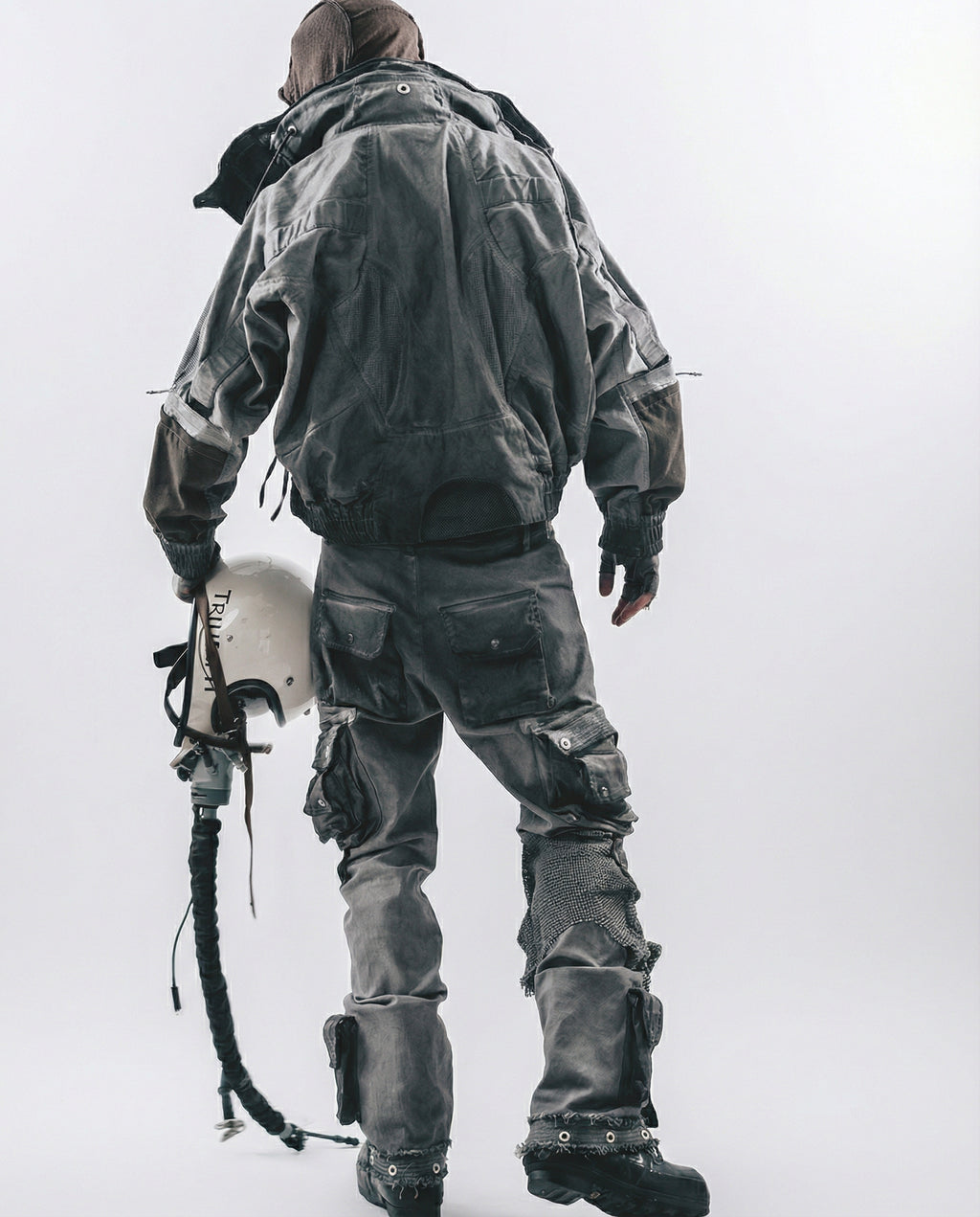 Distressed Spiderweb Flared Cargo Pants Techwear