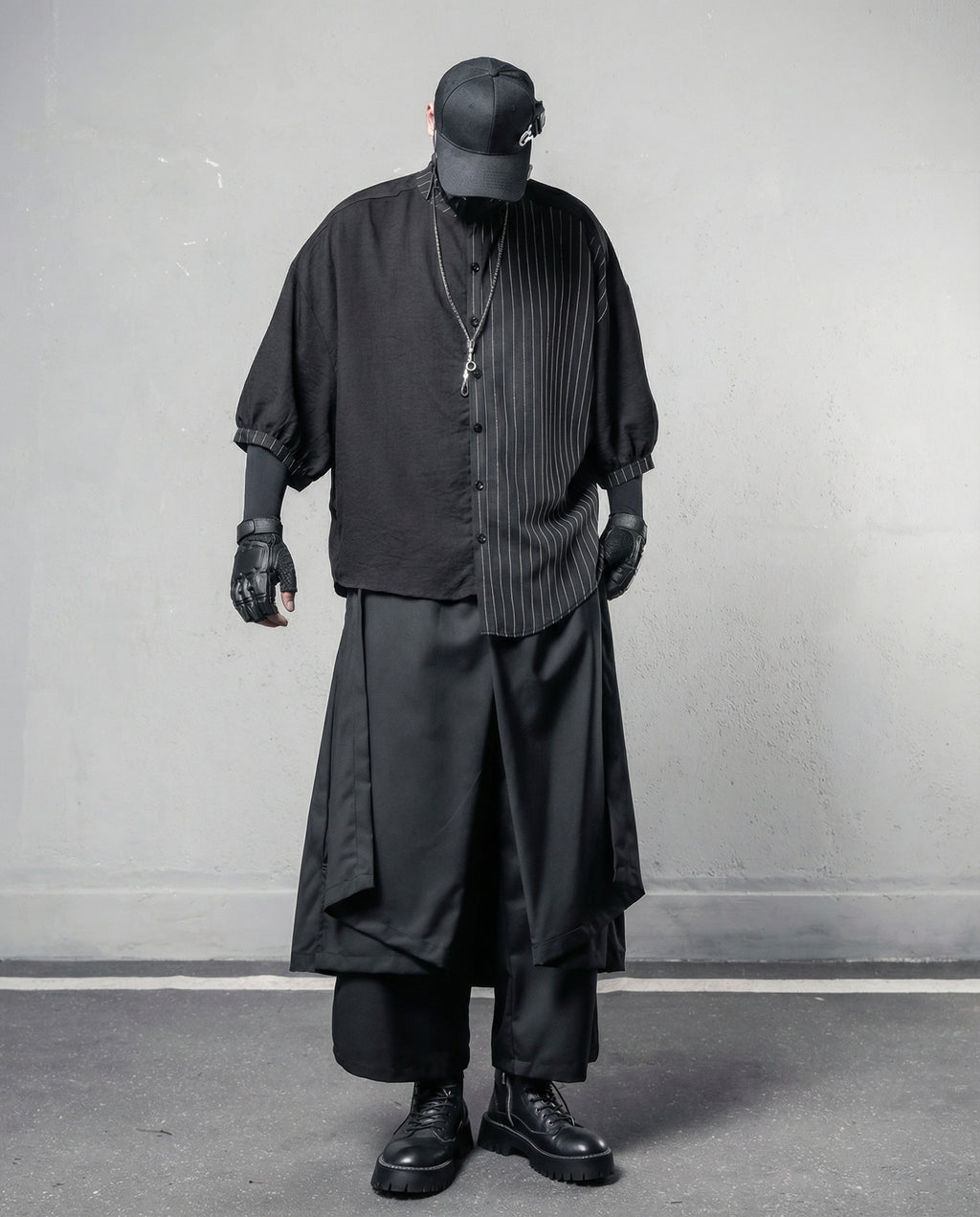 Asymmetrical Deconstructed Pinstripe Shirt - Darkwear Techwear