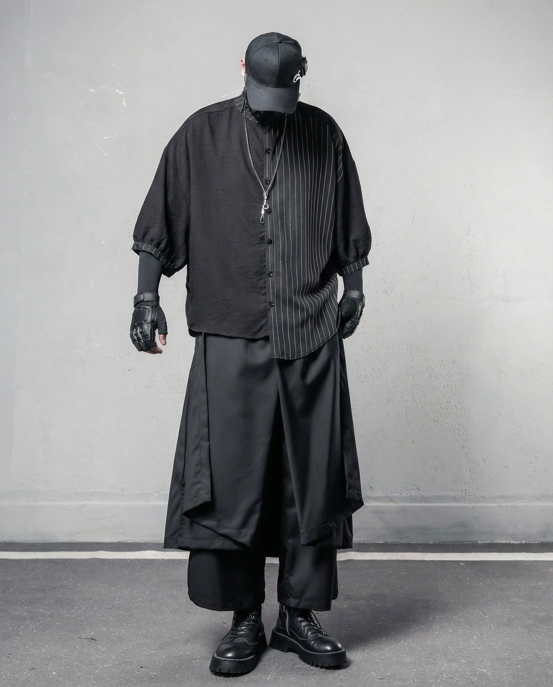 Asymmetrical Deconstructed Pinstripe Shirt - Darkwear Techwear