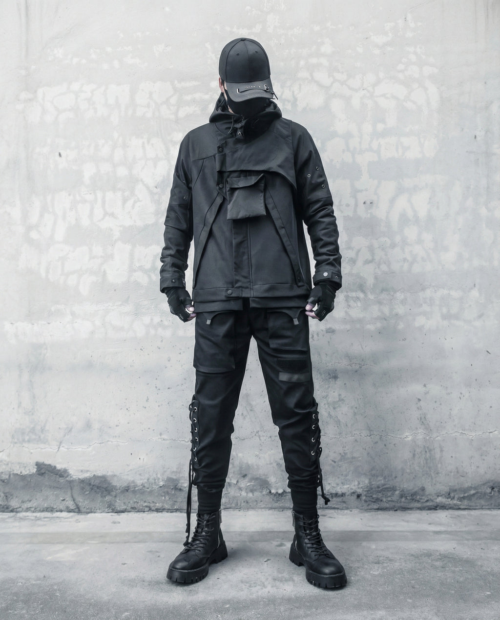 Lace-up Techwear Cargo Joggers - Slim Fit Darkwear Pants
