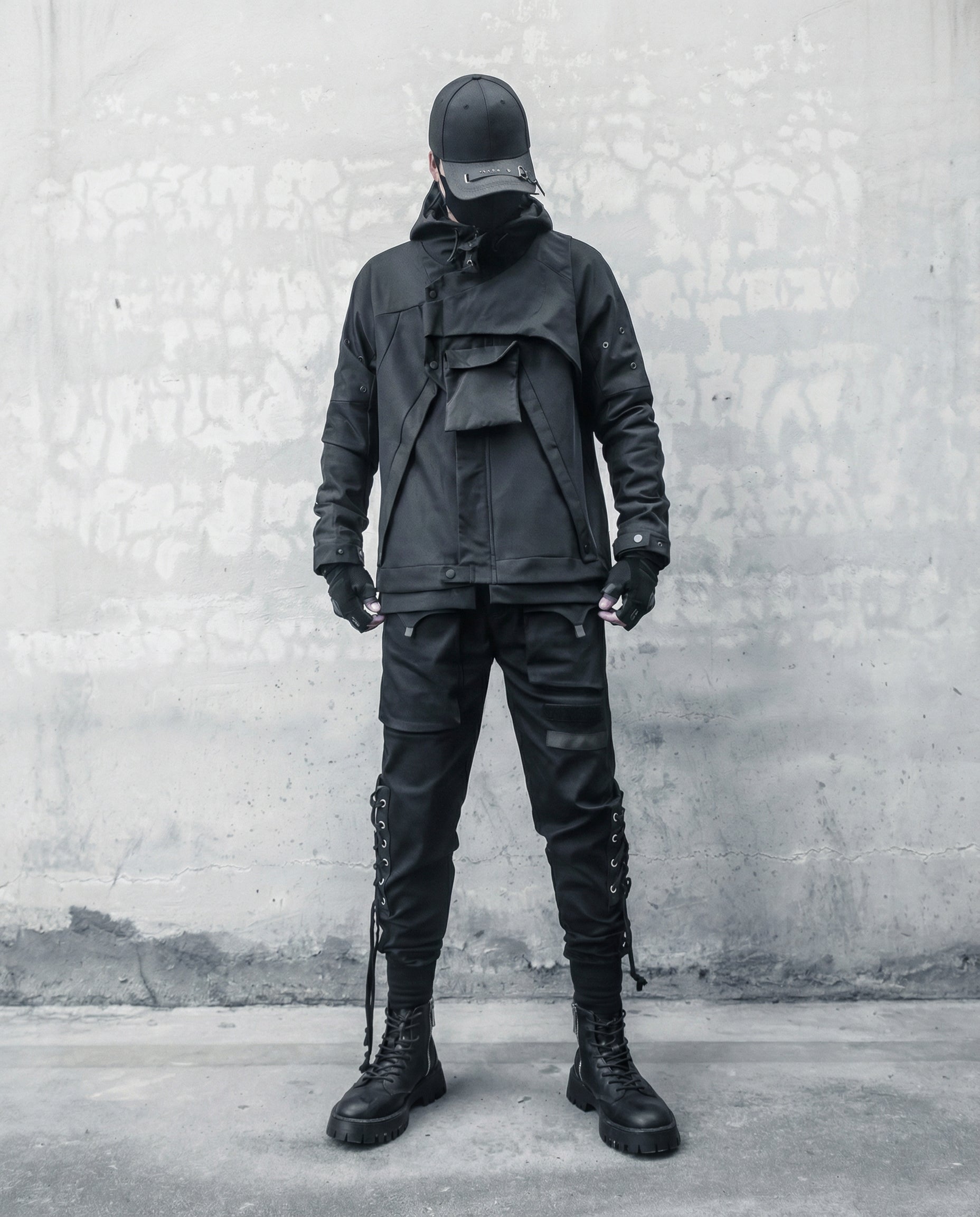 Lace-up Techwear Cargo Joggers - Slim Fit Darkwear Pants