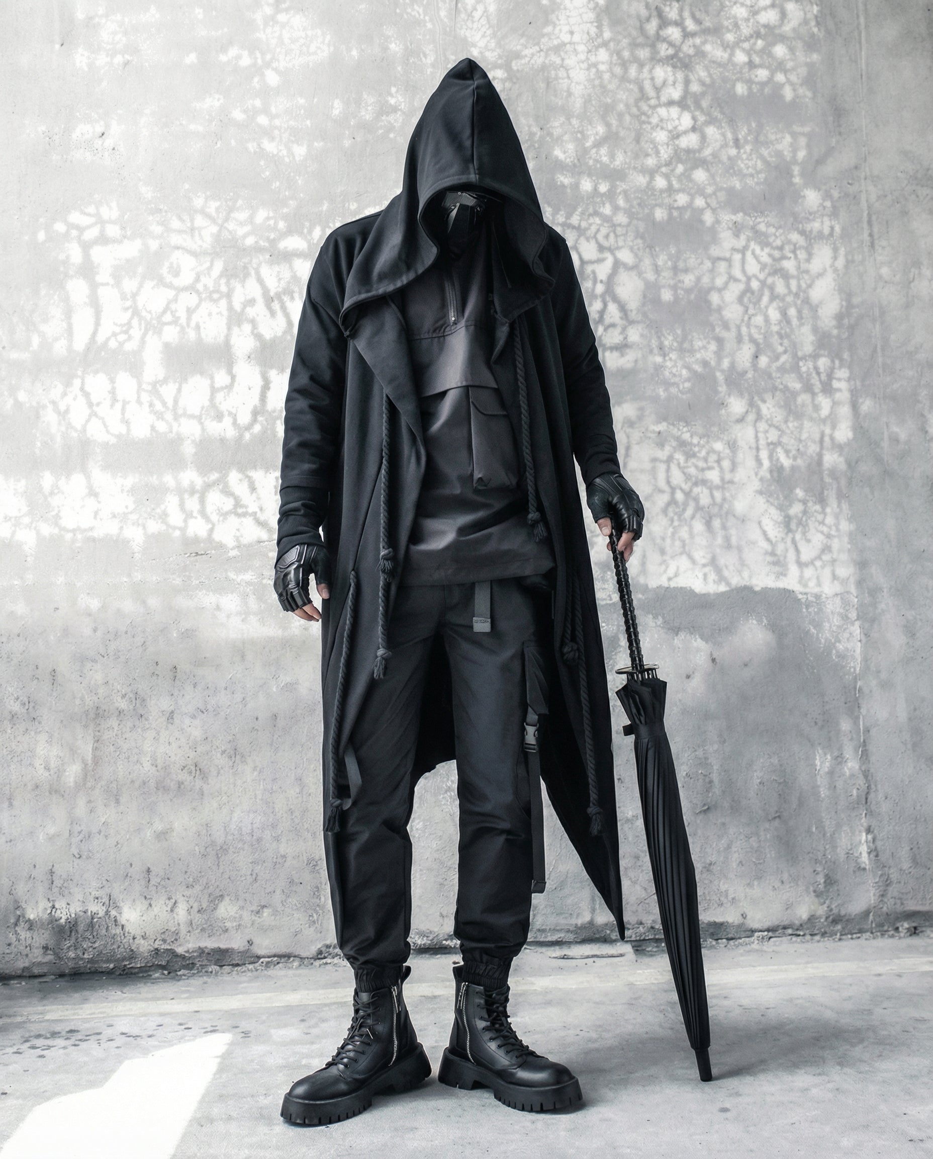Dark Samurai Hooded Cloak Coat - Techwear Longline Cardigan