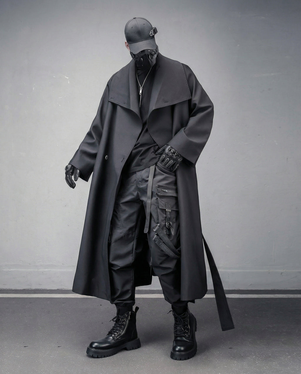 Oversized Belted Trench Coat - Avant-Garde Techwear Style