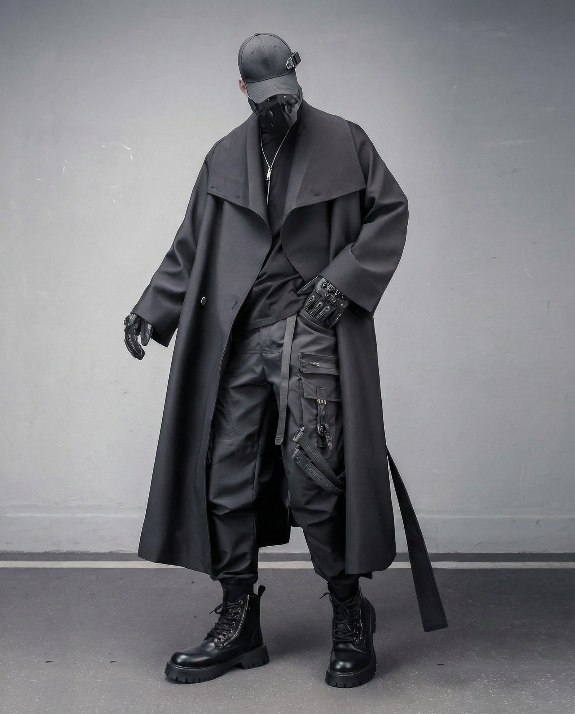 Oversized Belted Trench Coat - Avant-Garde Techwear Style