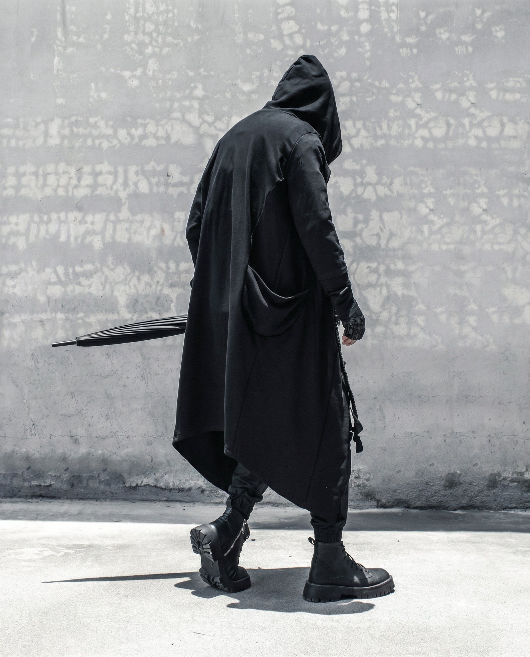 Dark Samurai Hooded Cloak Coat - Techwear Longline Cardigan