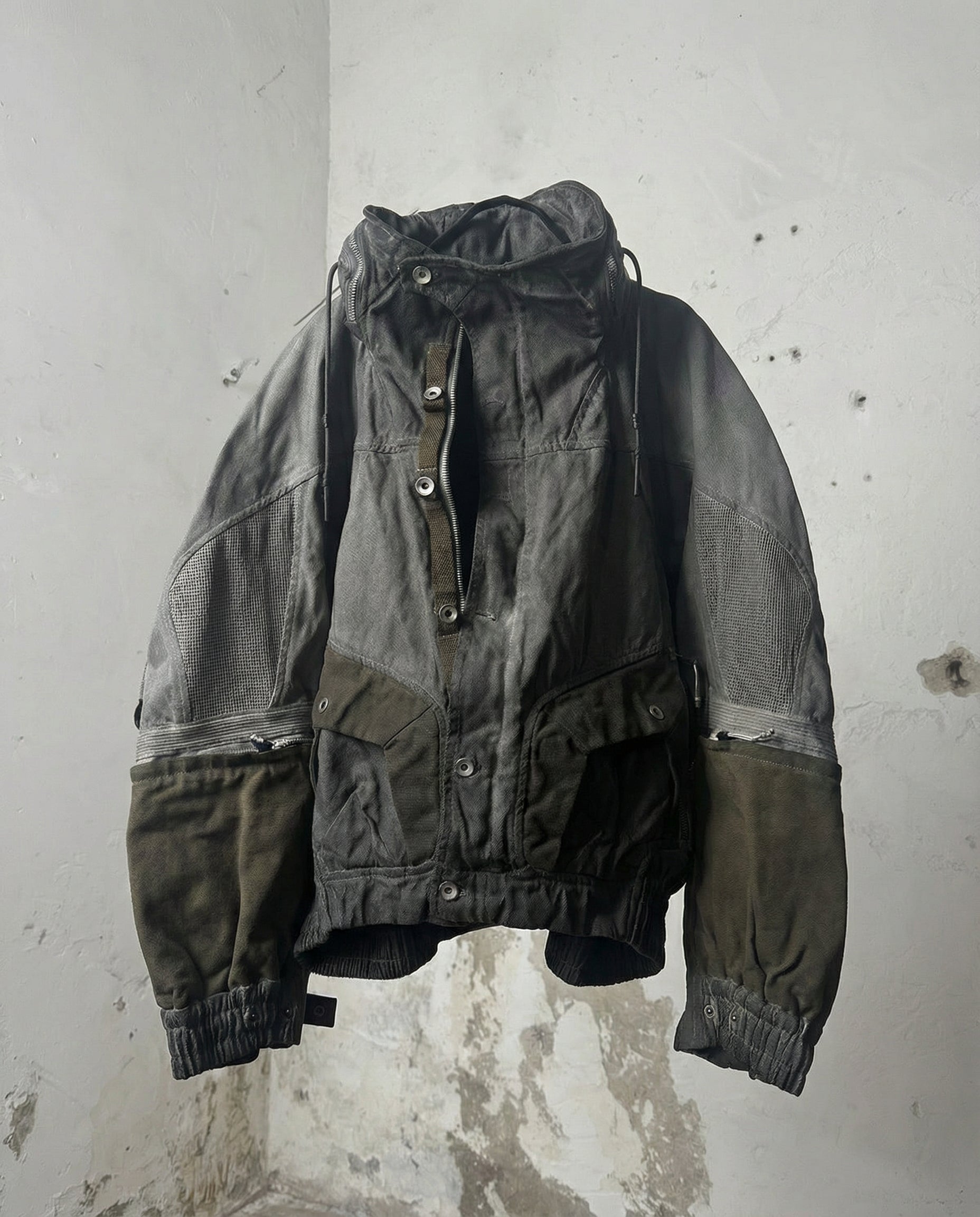 Distressed Mecha Flight Jacket - Short Boxy Techwear