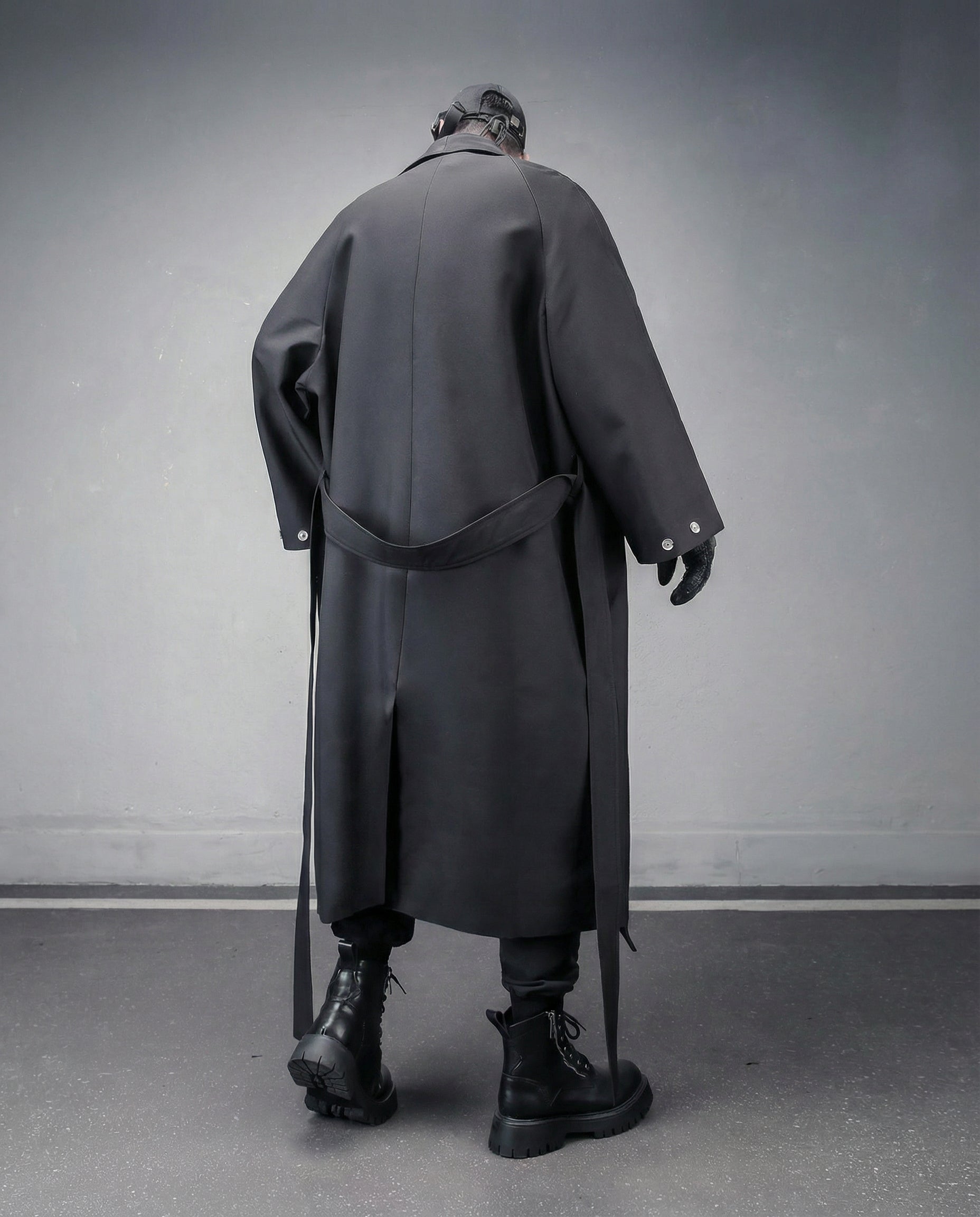 Oversized Belted Trench Coat - Avant-Garde Techwear Style