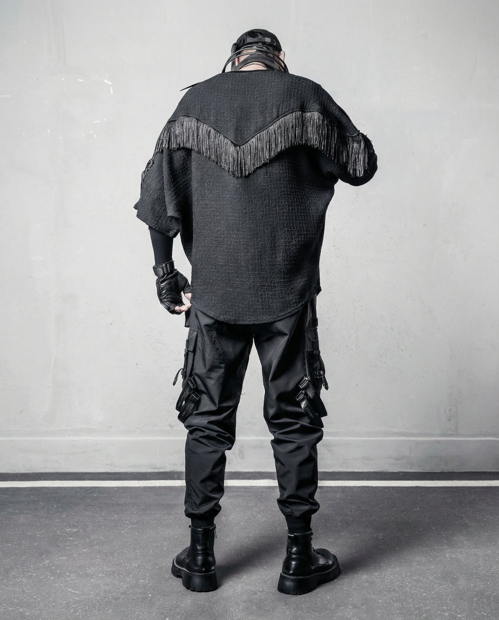Fringe Patchwork Batwing T-Shirt - Oversized Techwear Top