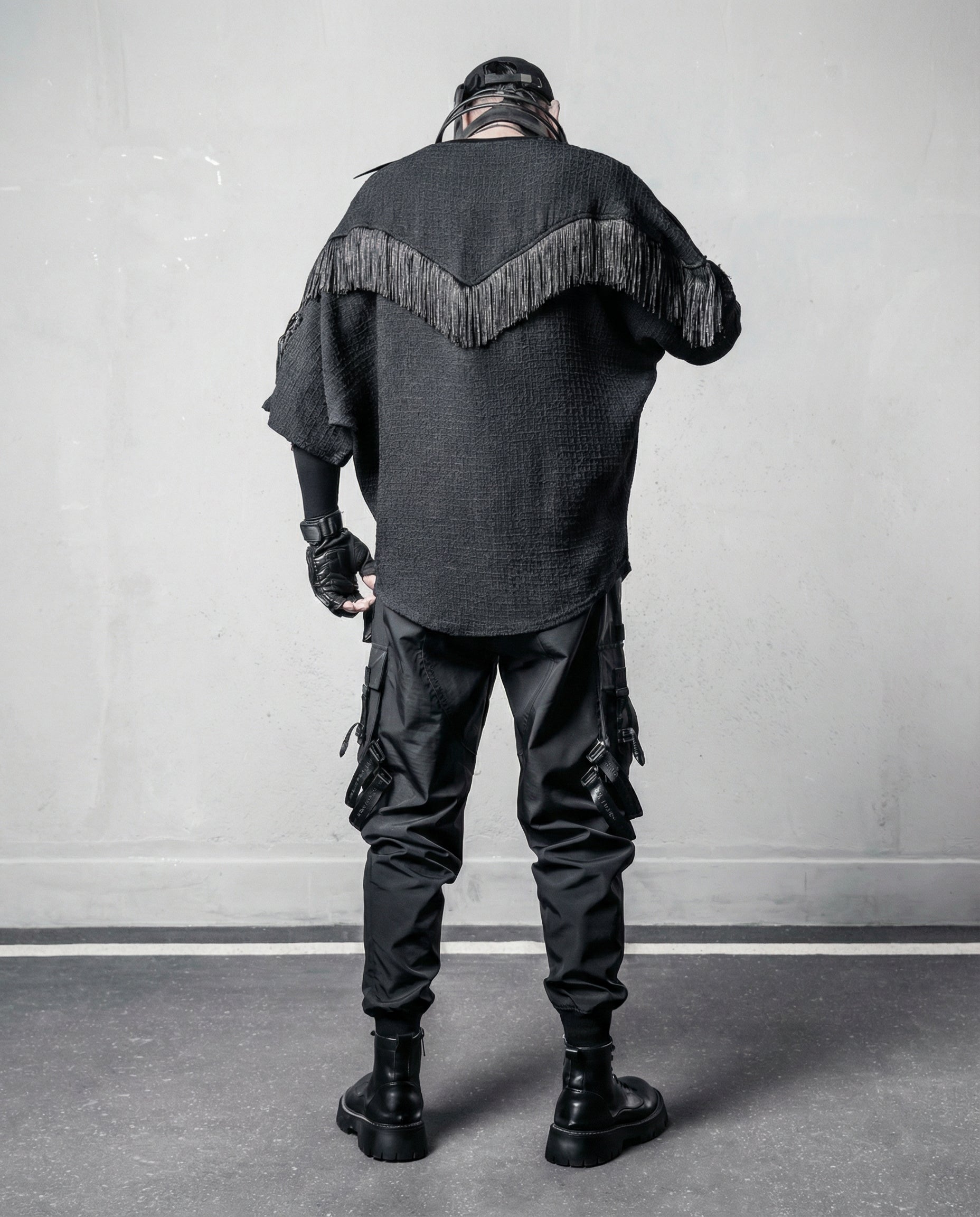 Fringe Patchwork Batwing T-Shirt - Oversized Techwear Top