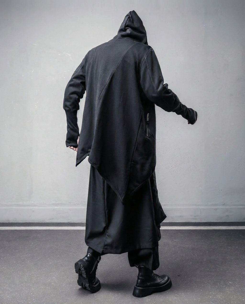 Asymmetrical Diagonal Zipper Hooded Cloak - Techwear Darkwear