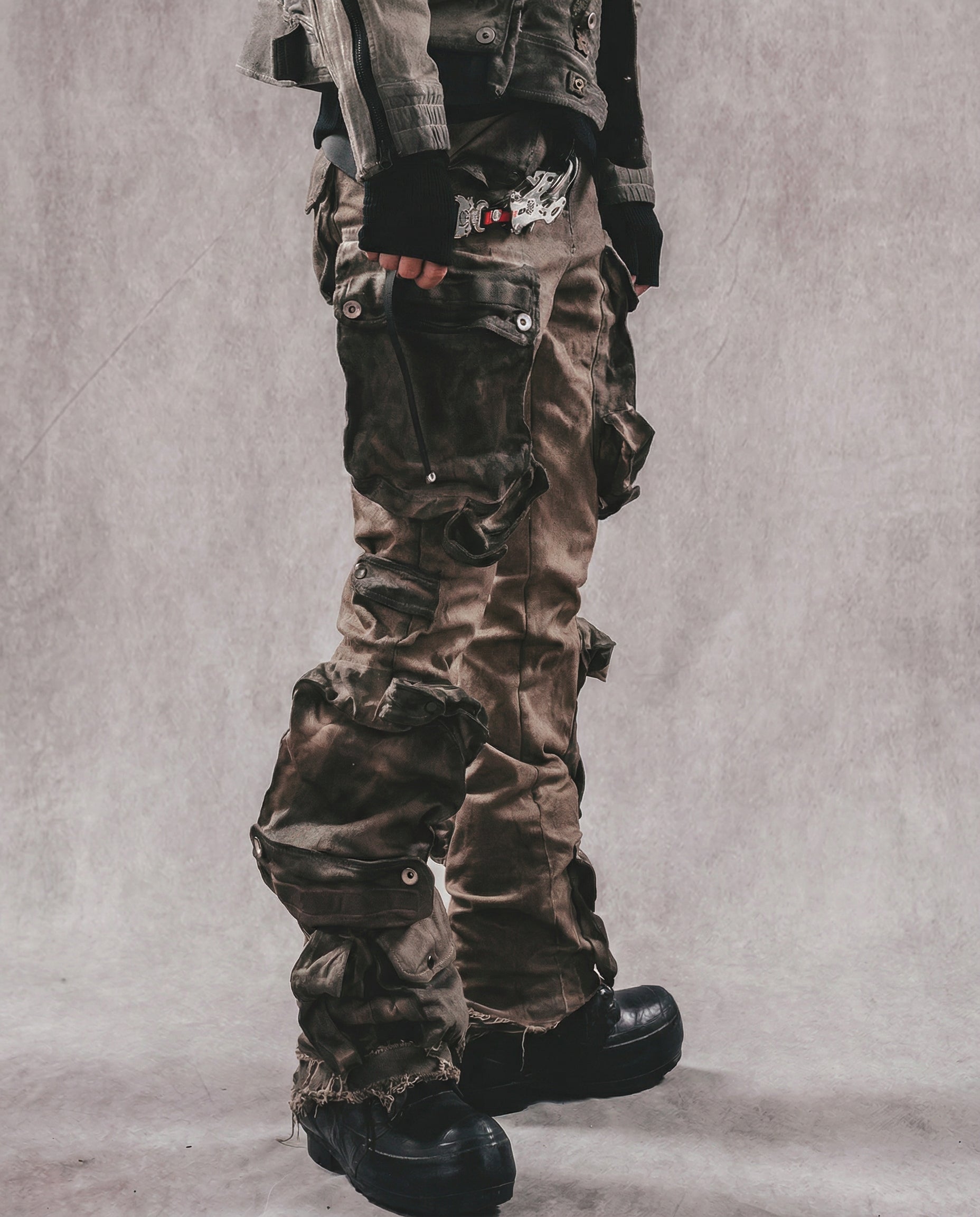 Distressed Wasteland Micro-Flare Cargo Pants - Dirty Fit