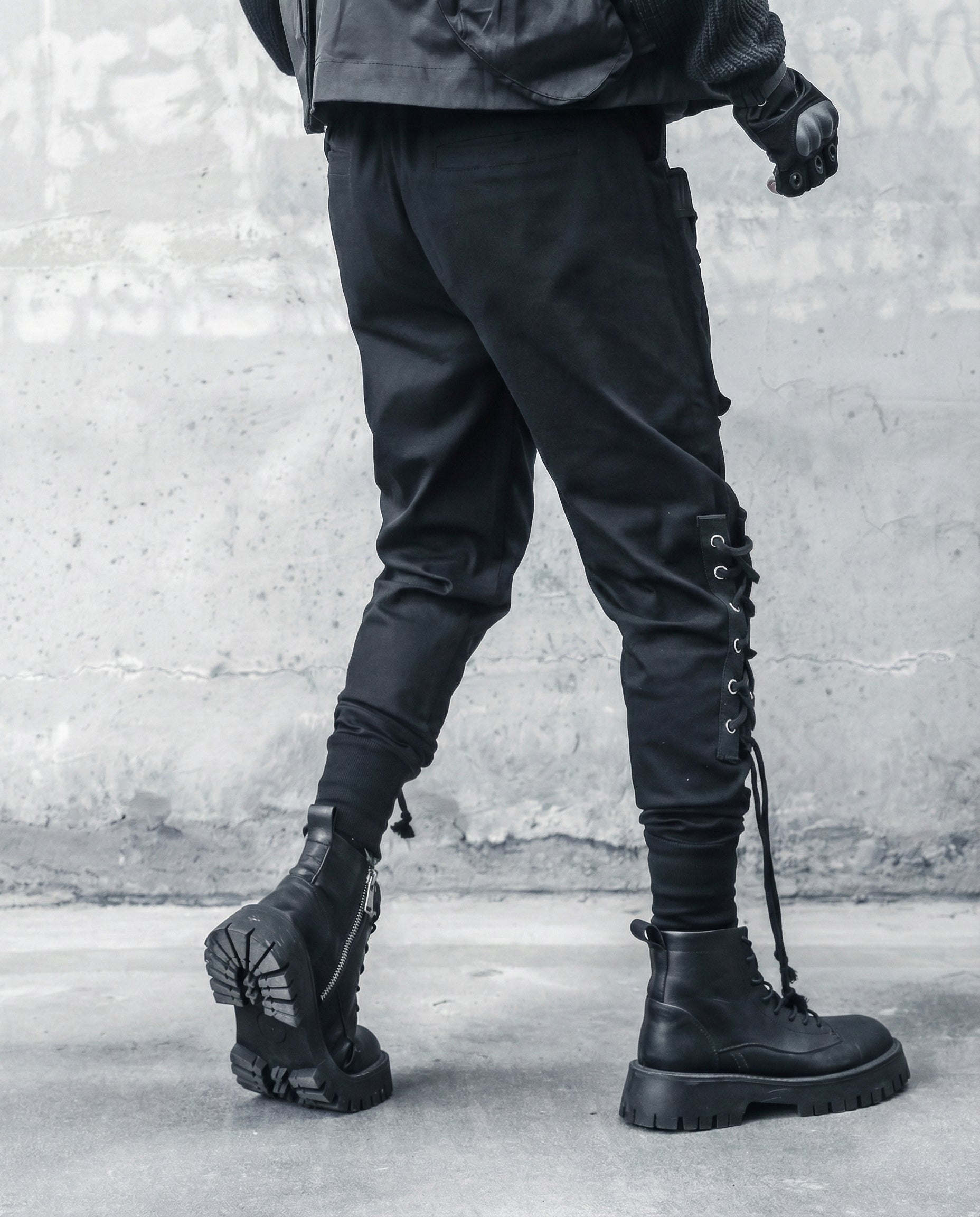 Lace-up Techwear Cargo Joggers - Slim Fit Darkwear Pants