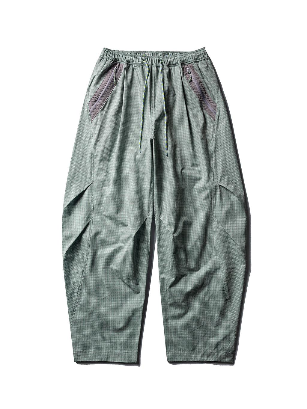 Celadon Green hiking cargo pants — flat front view showing the waistband, contrast pockets and full leg shape