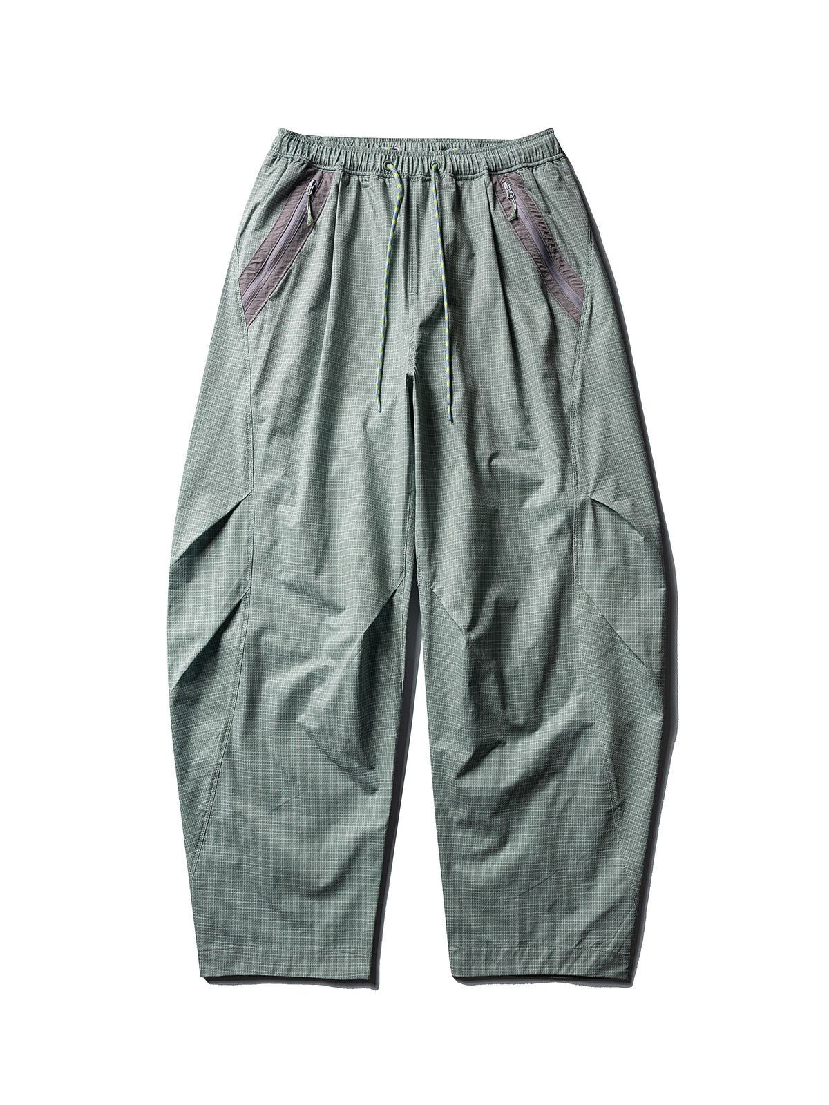 Celadon Green hiking cargo pants — flat front view showing the waistband, contrast pockets and full leg shape