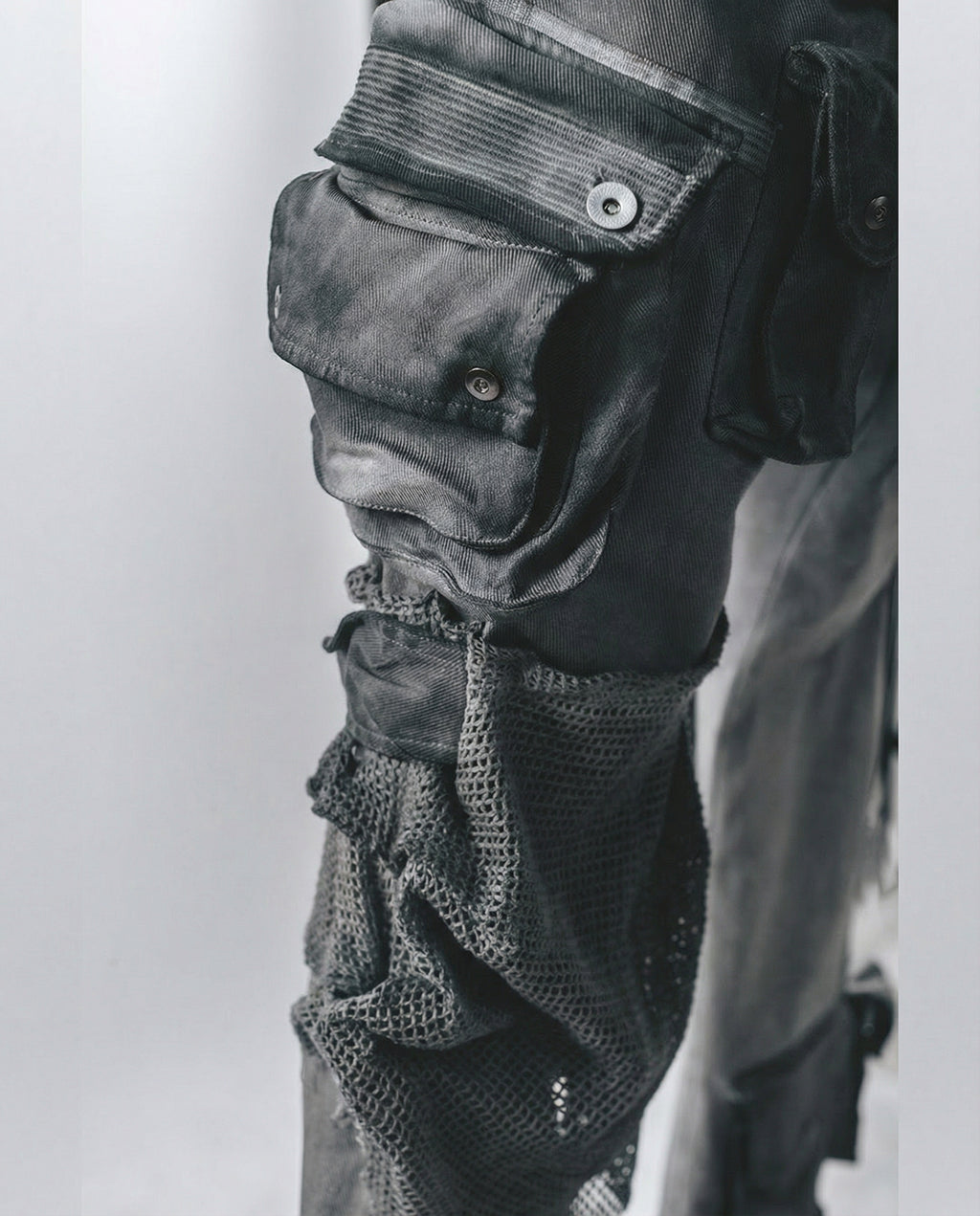 Distressed Spiderweb Flared Cargo Pants Techwear