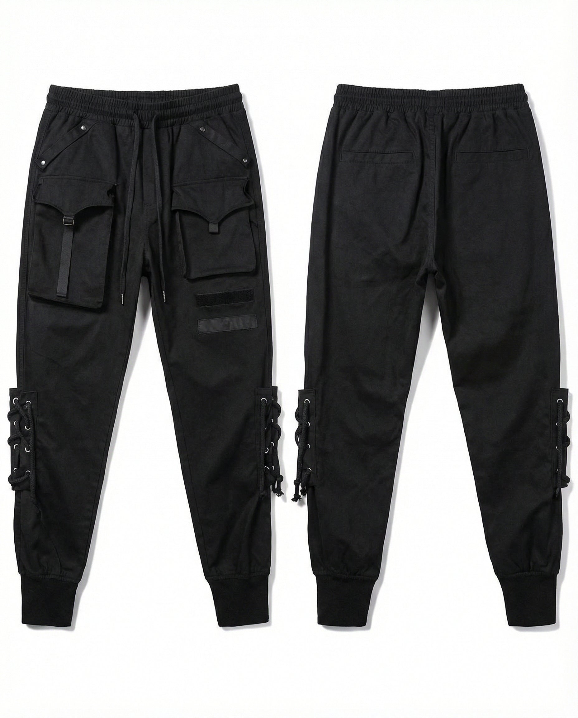 Lace-up Techwear Cargo Joggers - Slim Fit Darkwear Pants